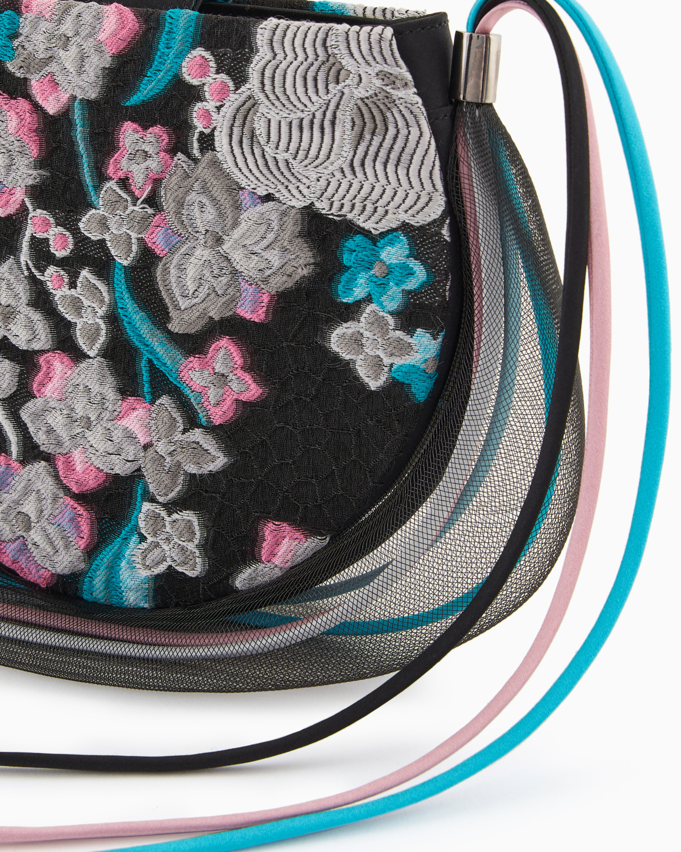 Velvet clutch bag with trailing floral embroidery and crinoline Slide 4