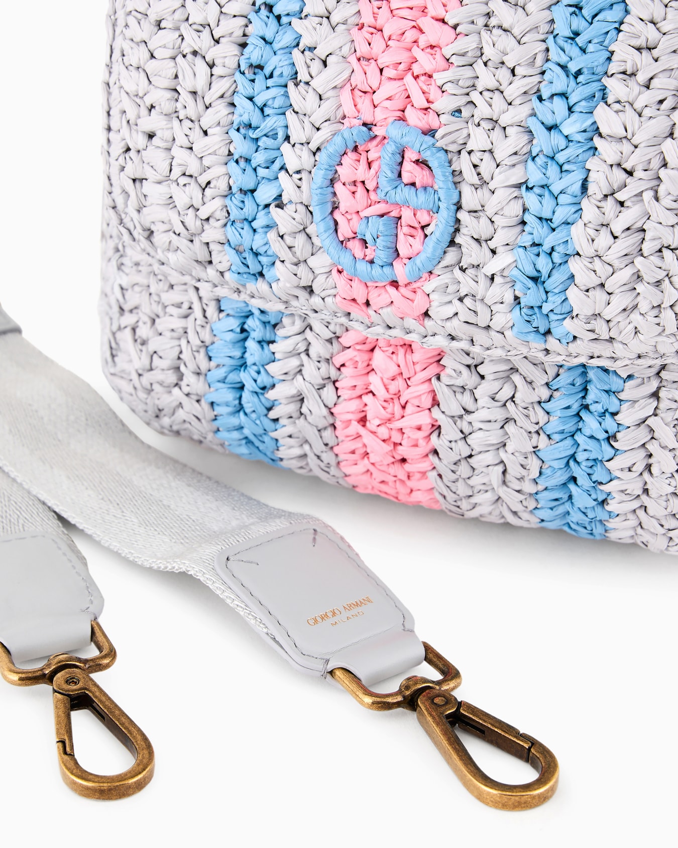 Striped woven raffia la Prima bag with webbing shoulder strap Diapositiva 4