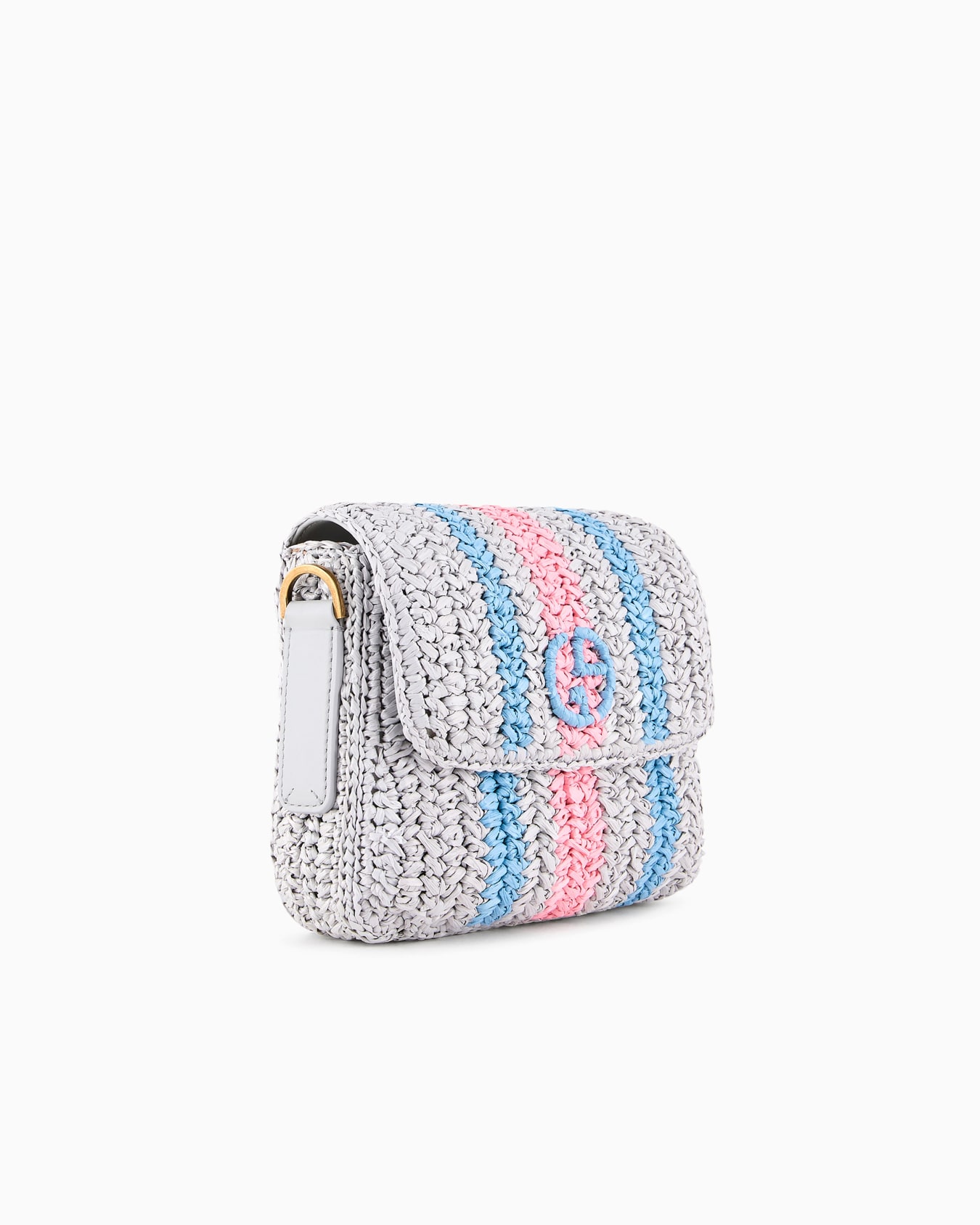 Striped woven raffia la Prima bag with webbing shoulder strap Slide 1