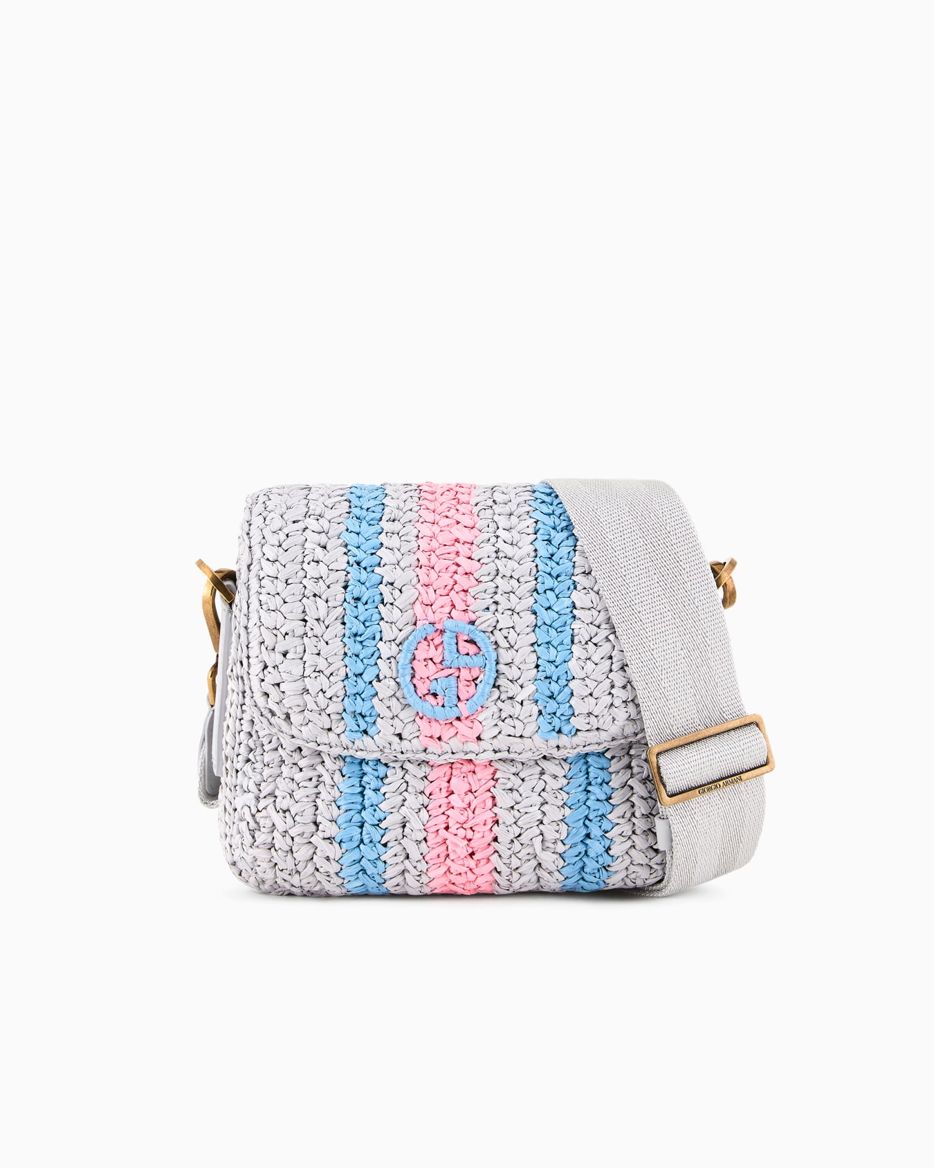 Striped woven raffia la Prima bag with webbing shoulder strap Slide 0