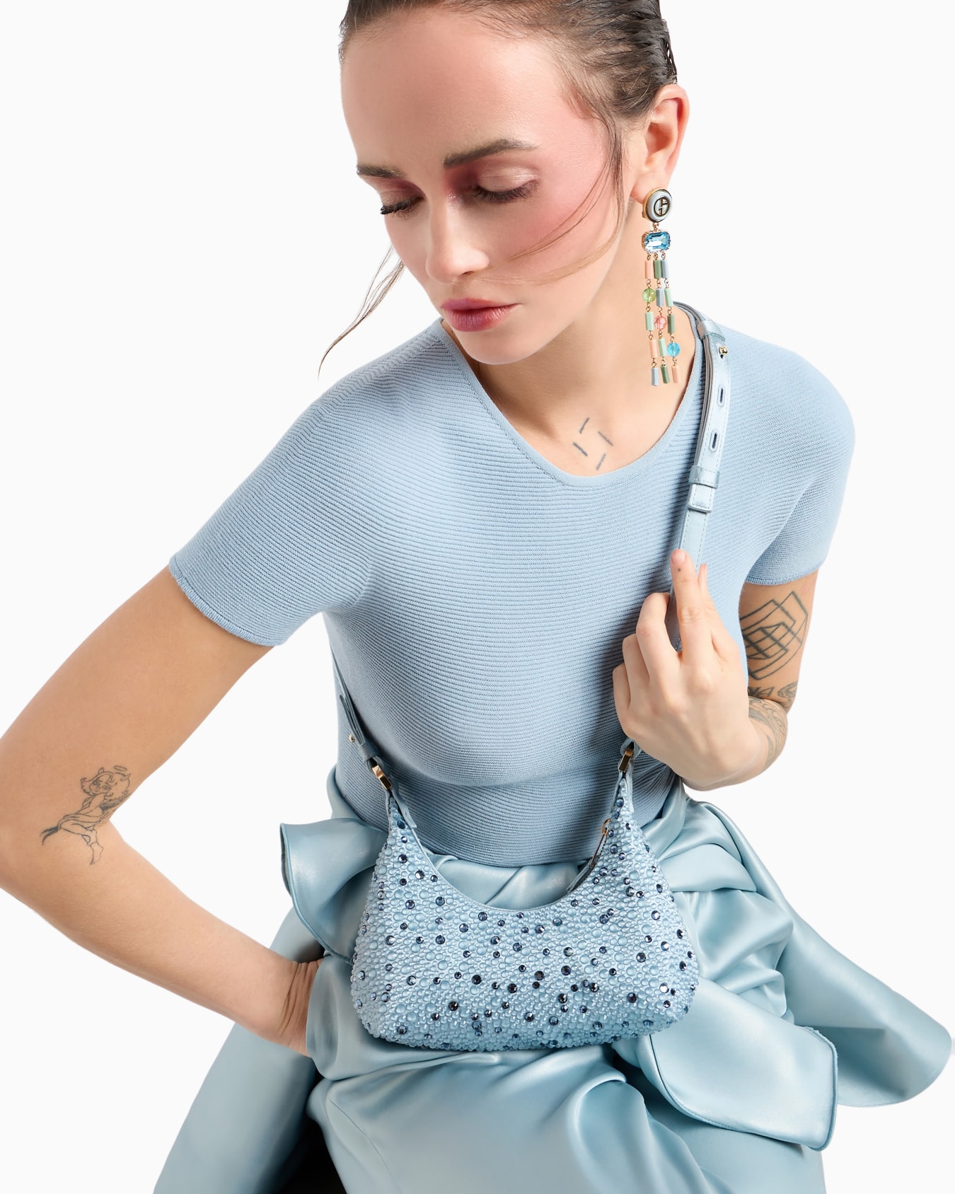 La Prima satin and rhinestone mini hobo bag Slide 6