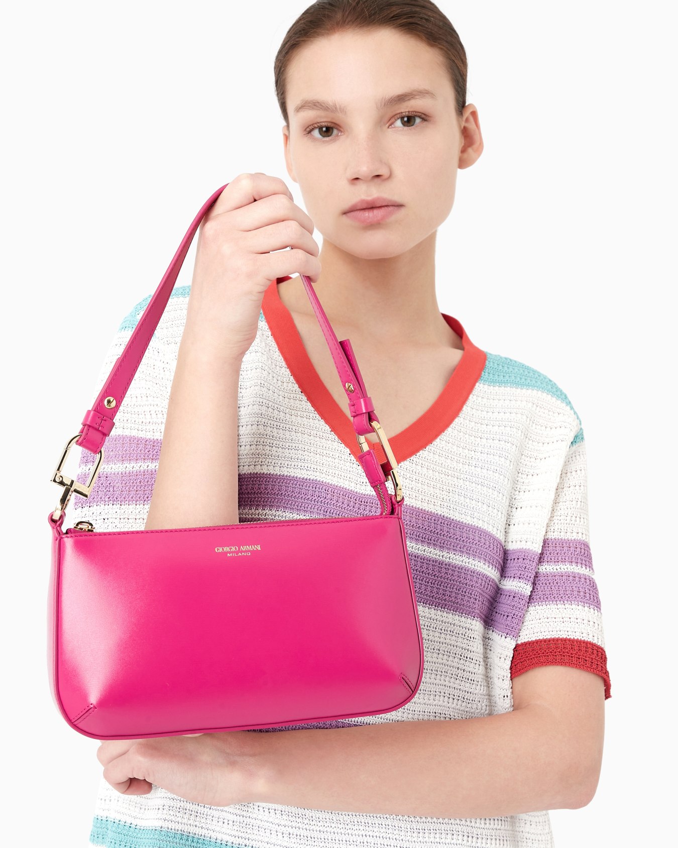 la Prima borsa a spalla piccola in pelle palmellata Slide 5