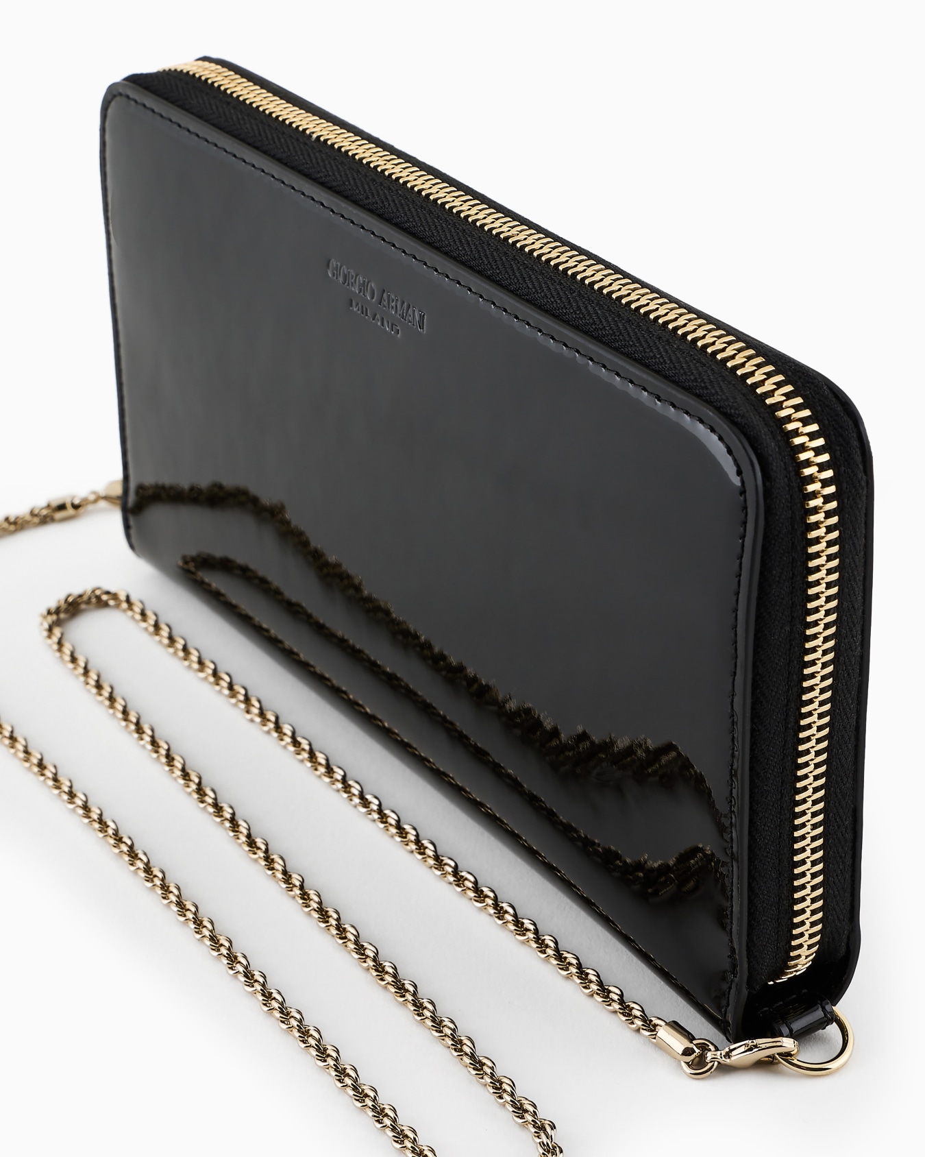 Portafogli ziparound la Prima in vernice con tracolla in strass Slide 4