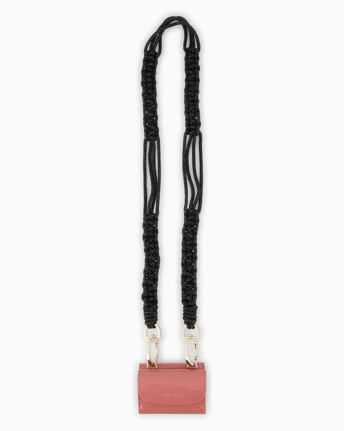 Portafogli trifold mini la Prima in vernice con tracolla in strass Slide 0