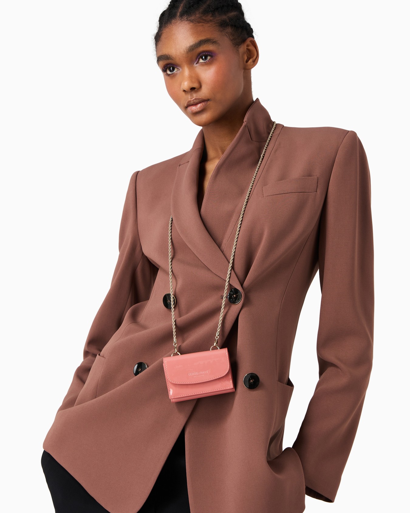 Portafogli trifold mini la Prima in vernice con tracolla in strass Slide 6