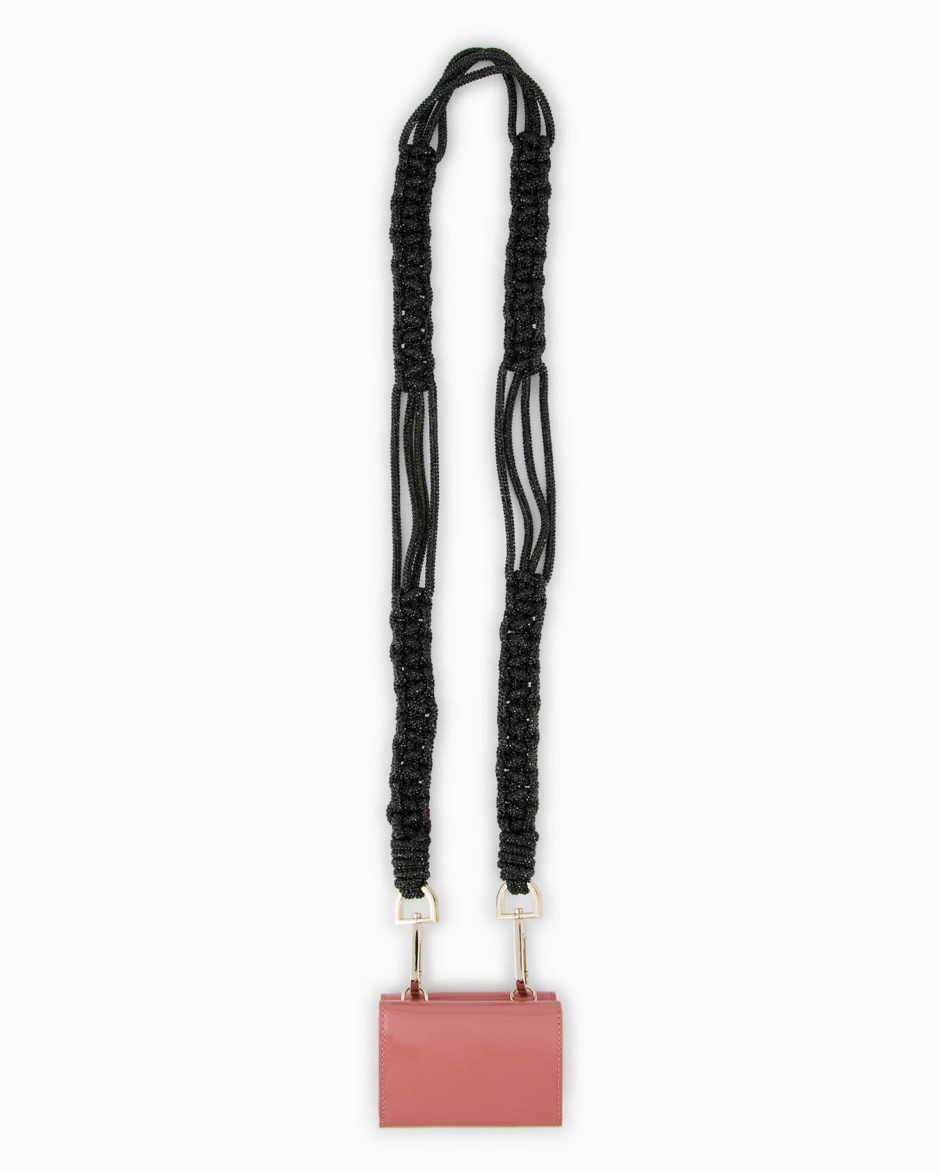 Portafogli trifold mini la Prima in vernice con tracolla in strass Slide 2