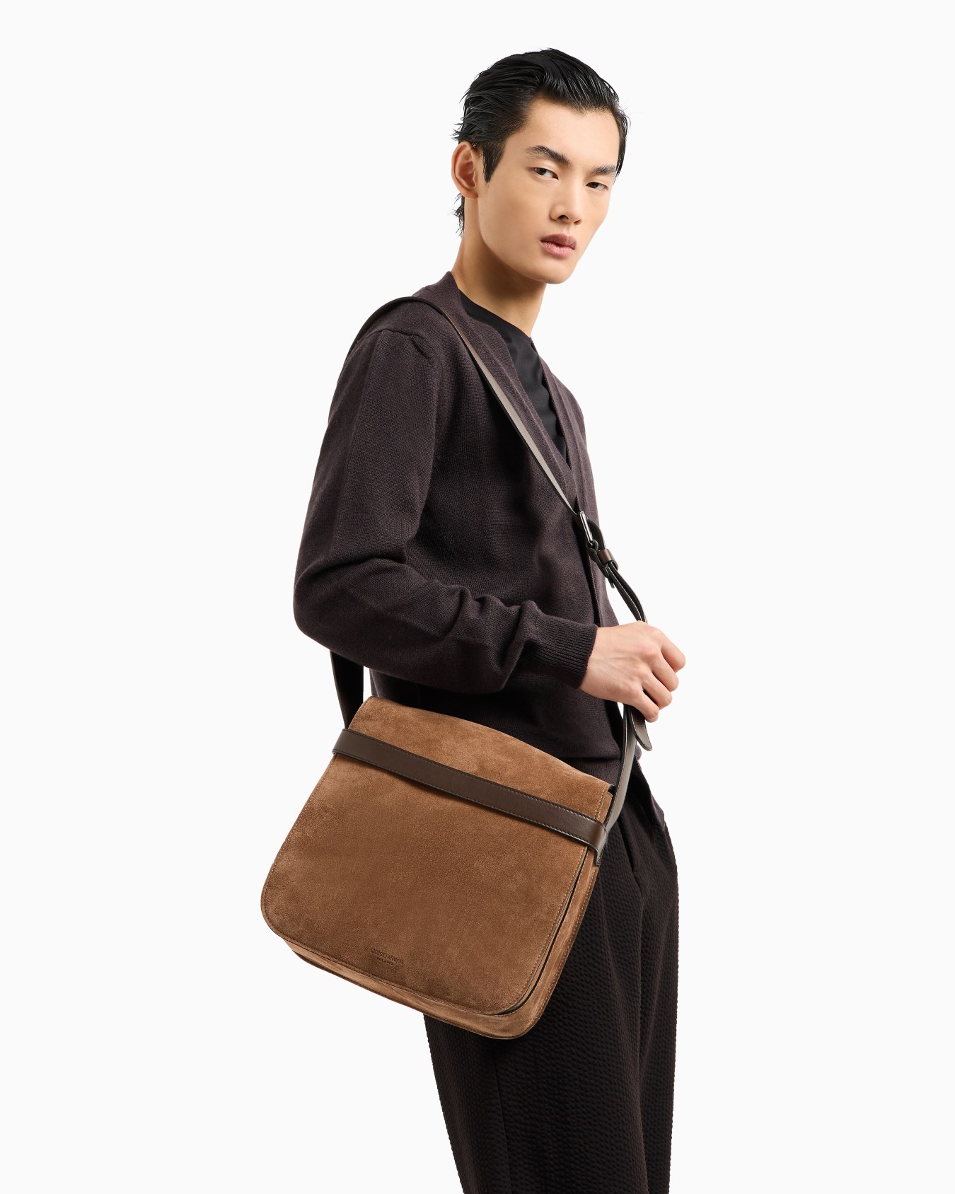 Borsa messenger in suede e pelle Slide 6