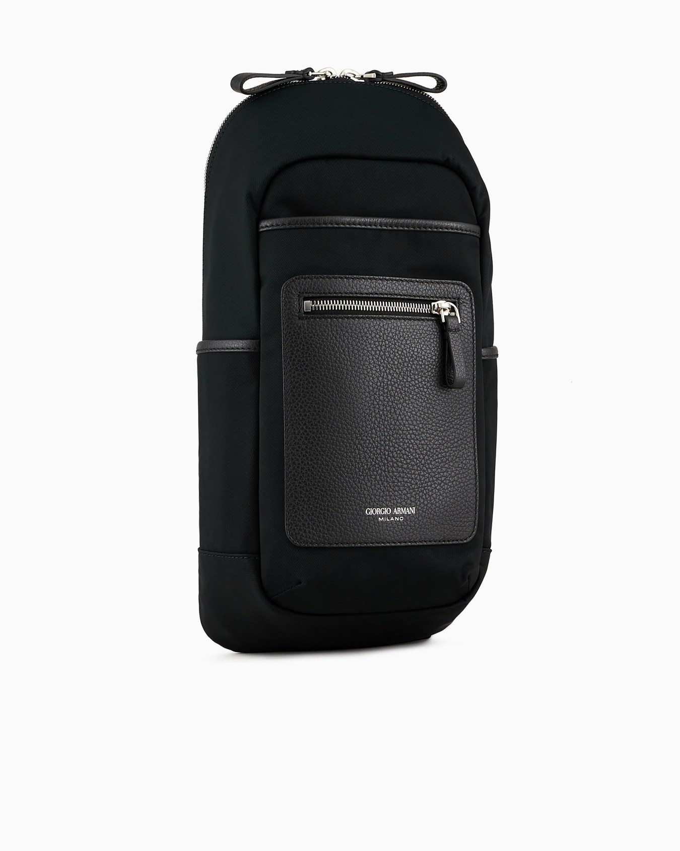 Zaino monospalla in nylon e pelle granata Slide 1