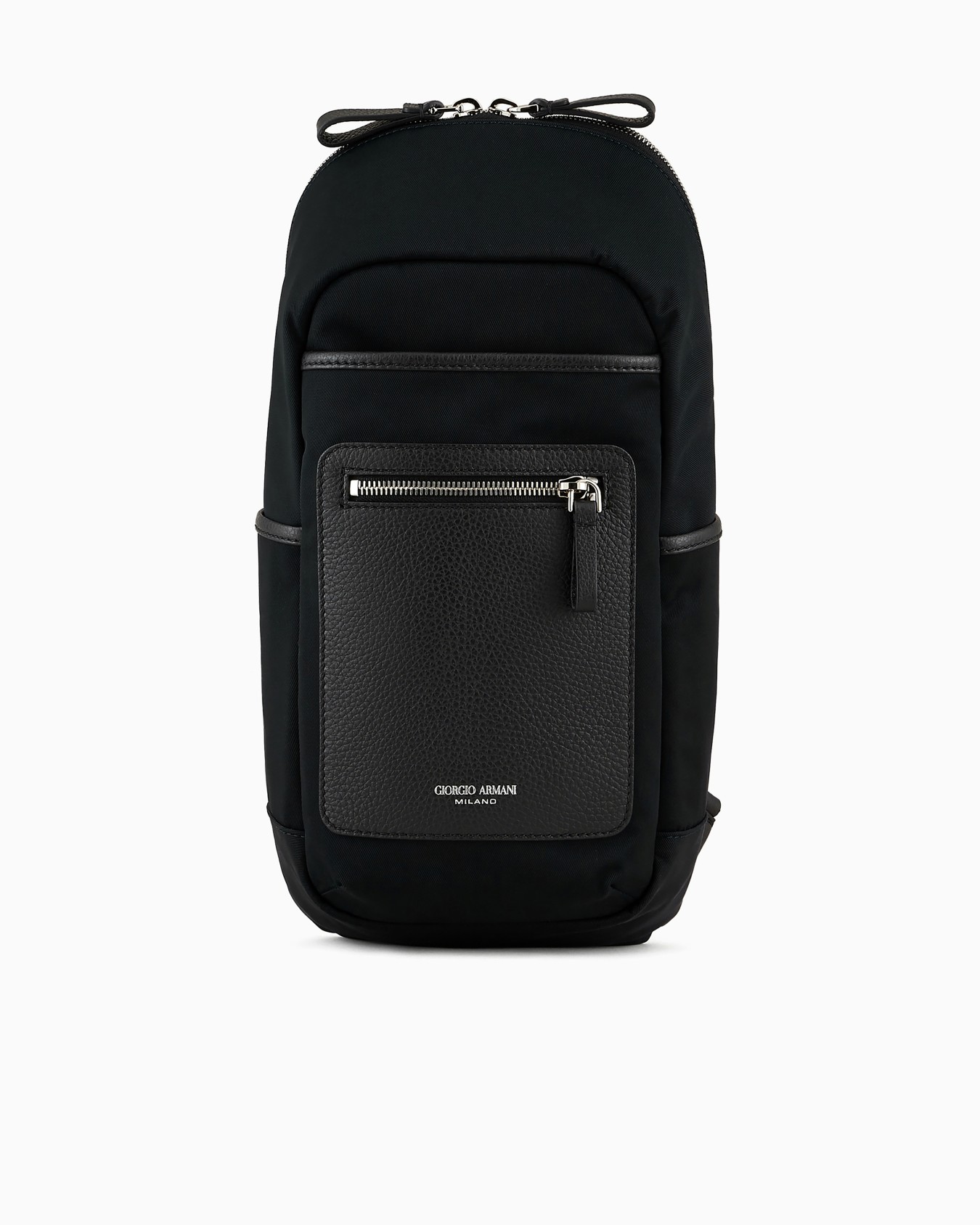 Zaino monospalla in nylon e pelle granata Slide 0