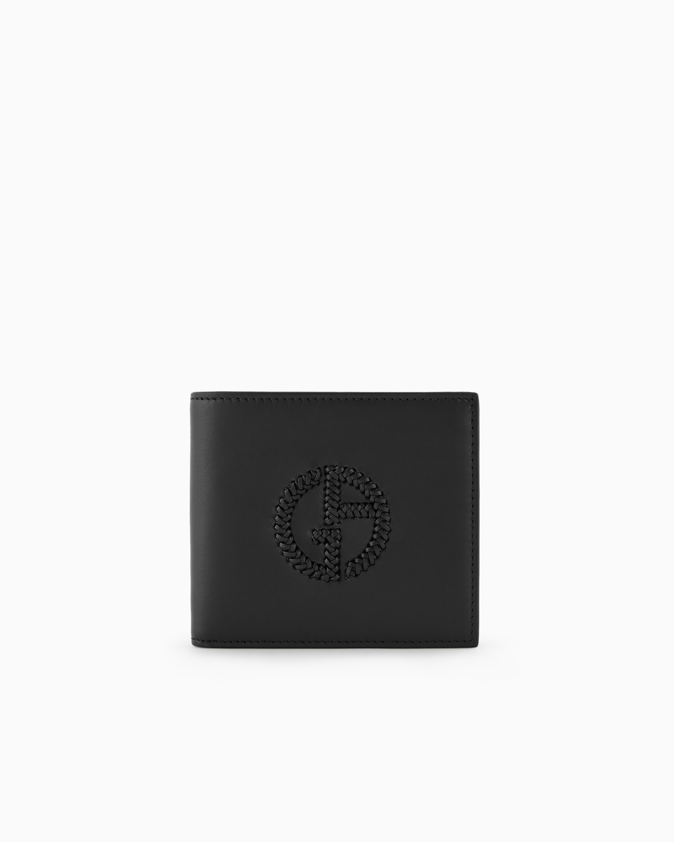 Portefeuille à deux volets avec porte-monnaie en cuir avec logo brodé Diapositive 0