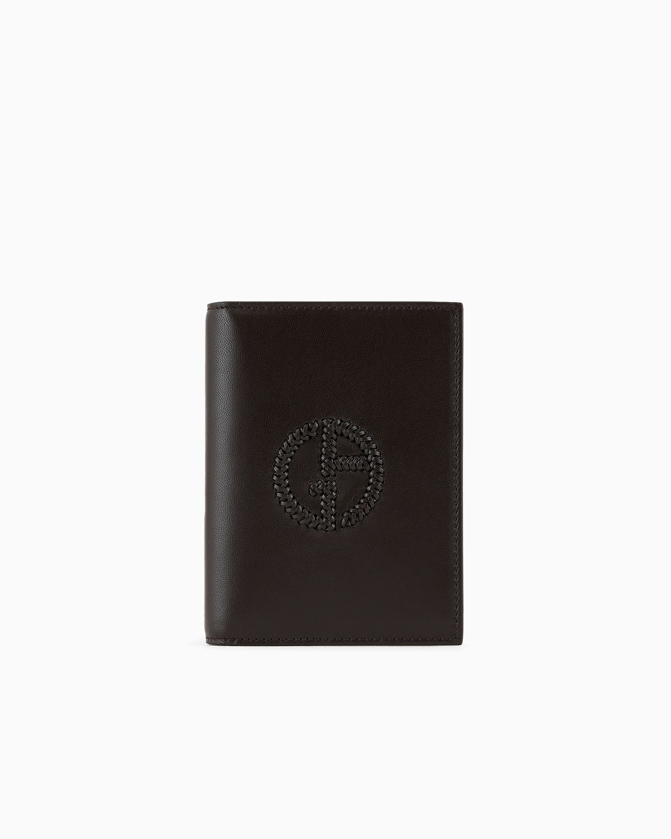 Leather bifold passport holder with embroidered logo Slide 0