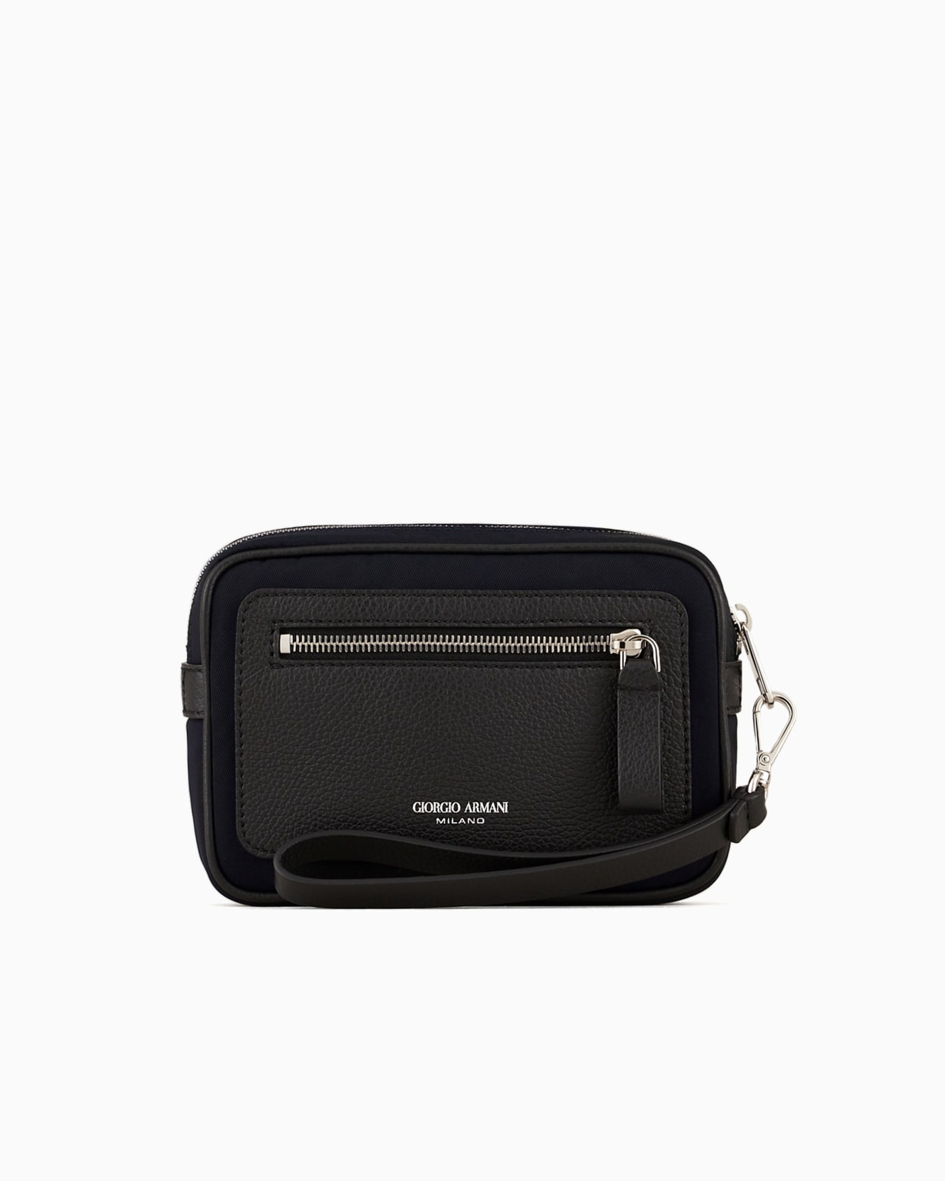 Nylon and pebbled leather pochette Slide 0