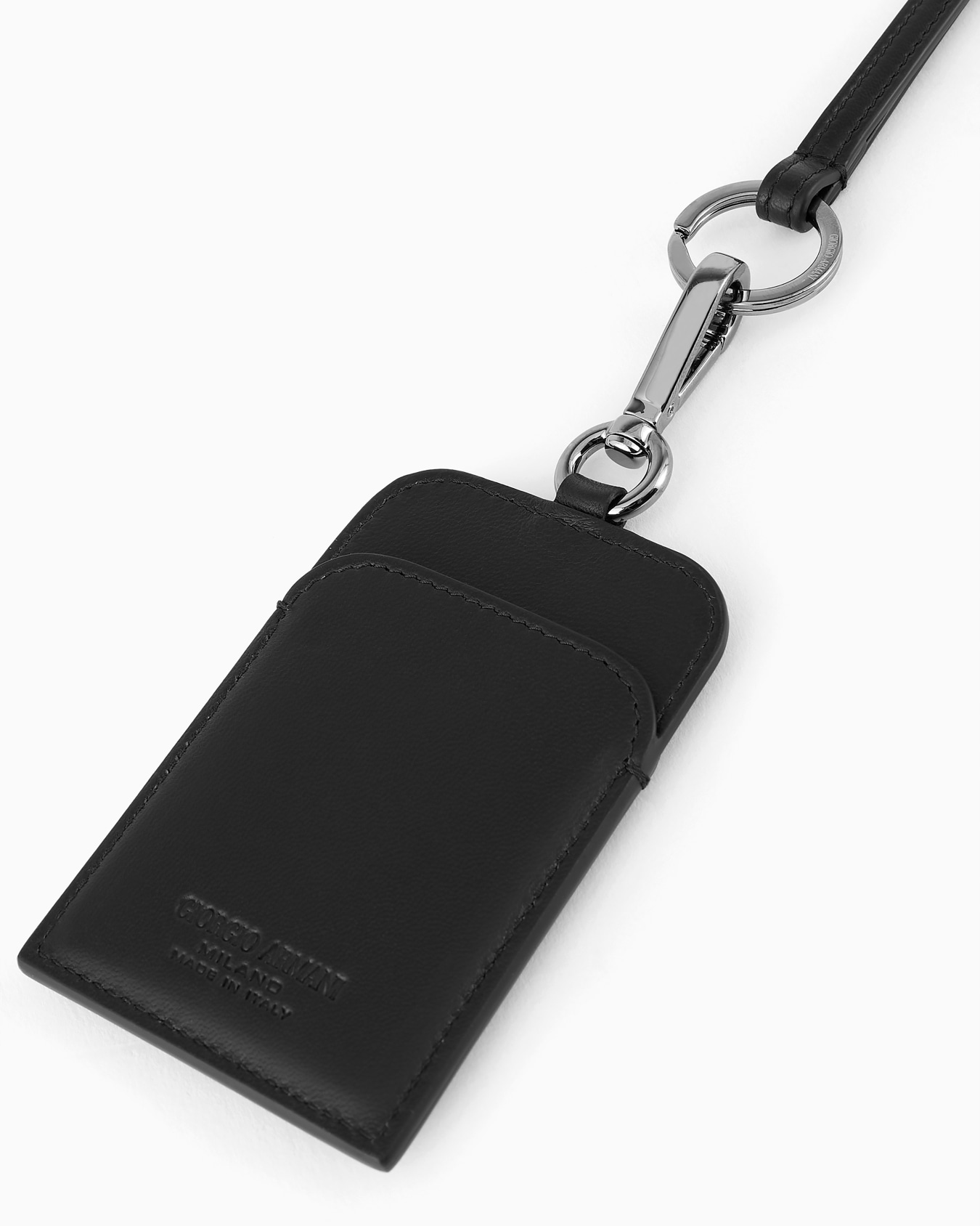 Porta badge in pelle con logo ricamato Slide 2