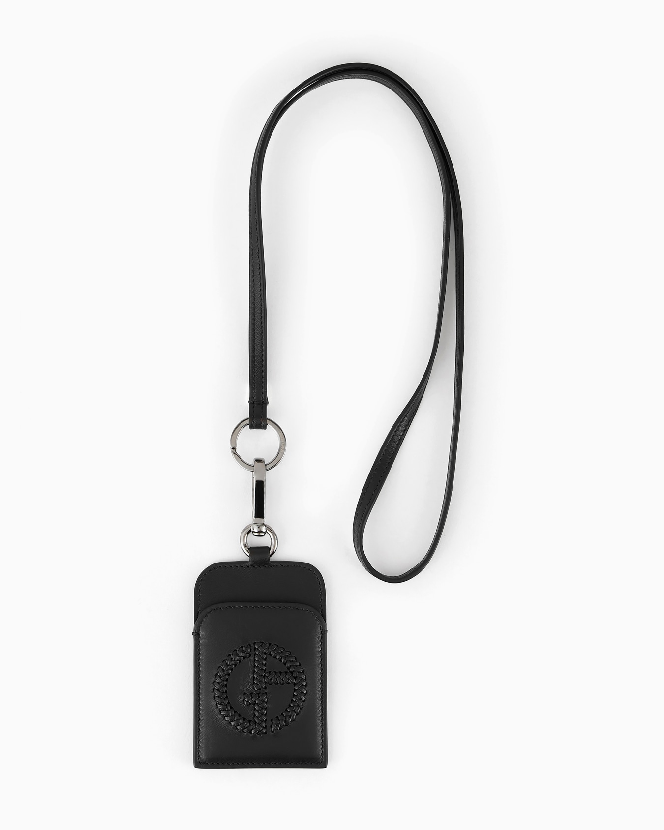 Porta badge in pelle con logo ricamato Slide 0