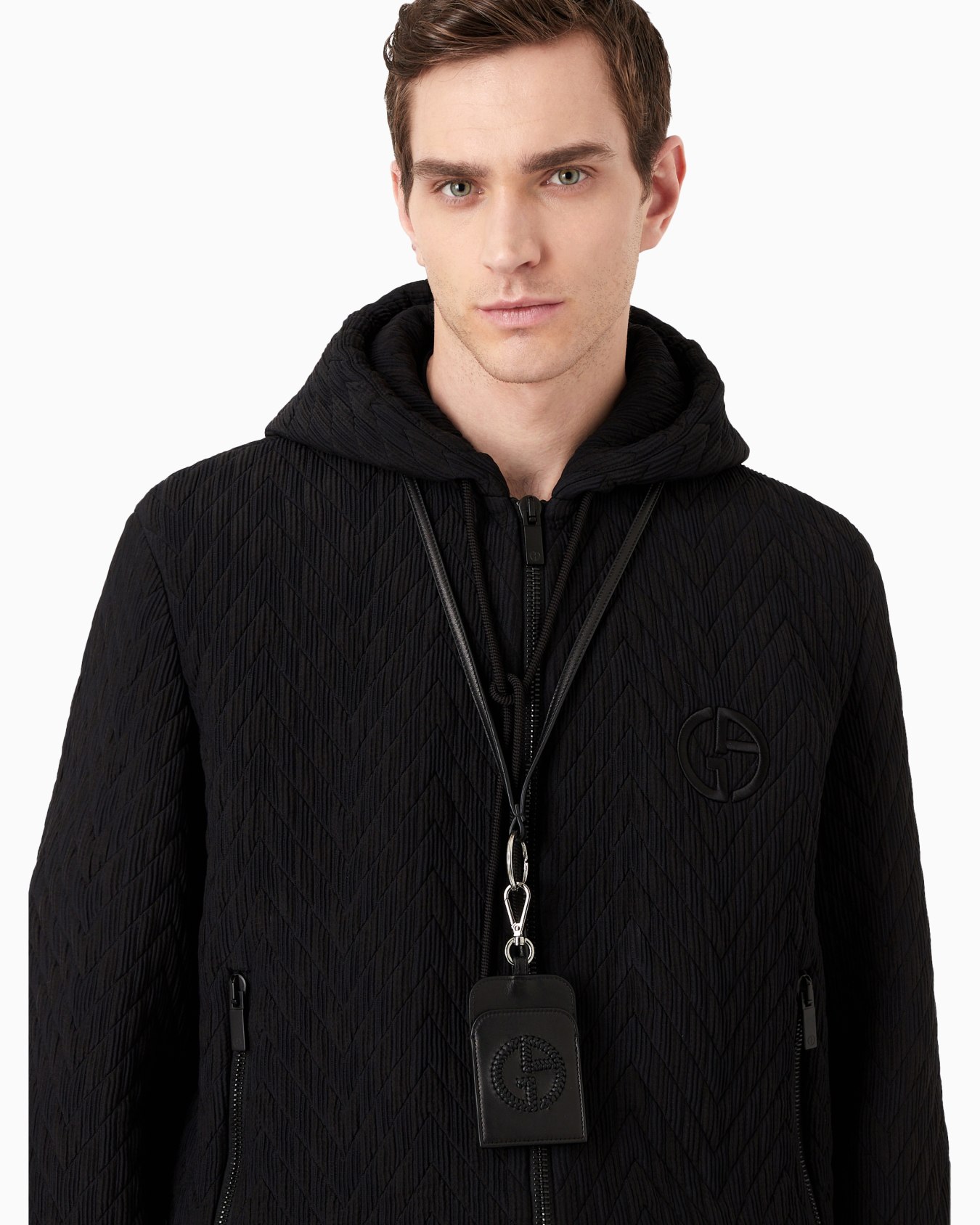 Porta badge in pelle con logo ricamato Slide 3