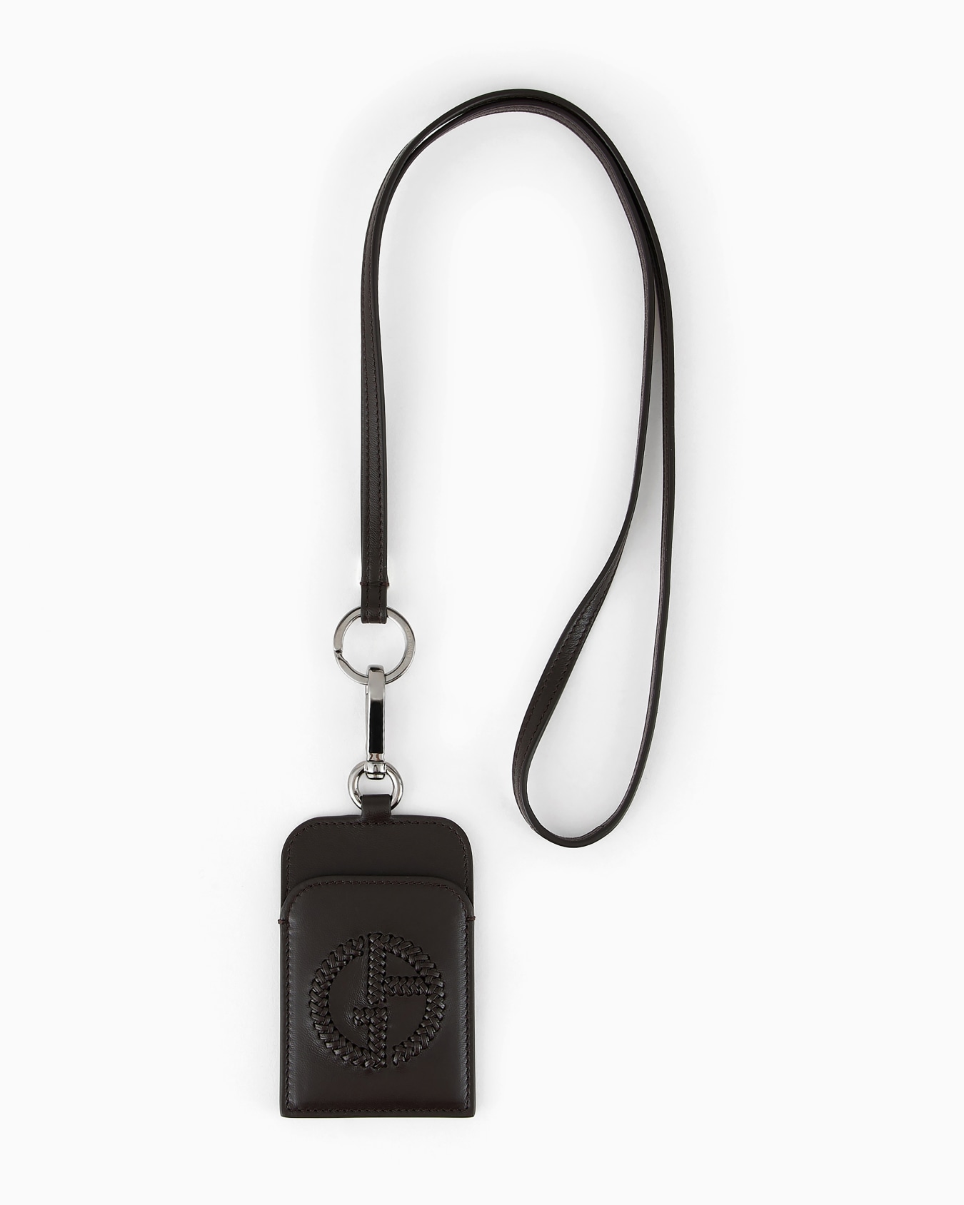 Leather badge holder with embroidered logo Slide 0