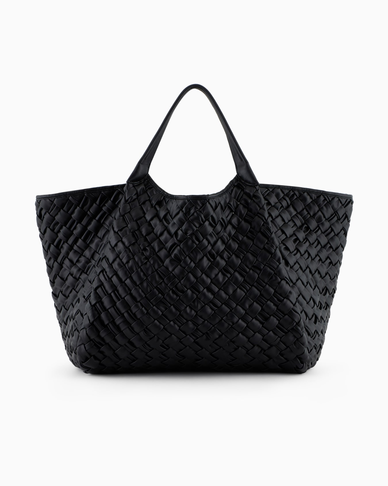 Oversized nappa leather-effect interwoven shopper bag with logo charm Slide 2
