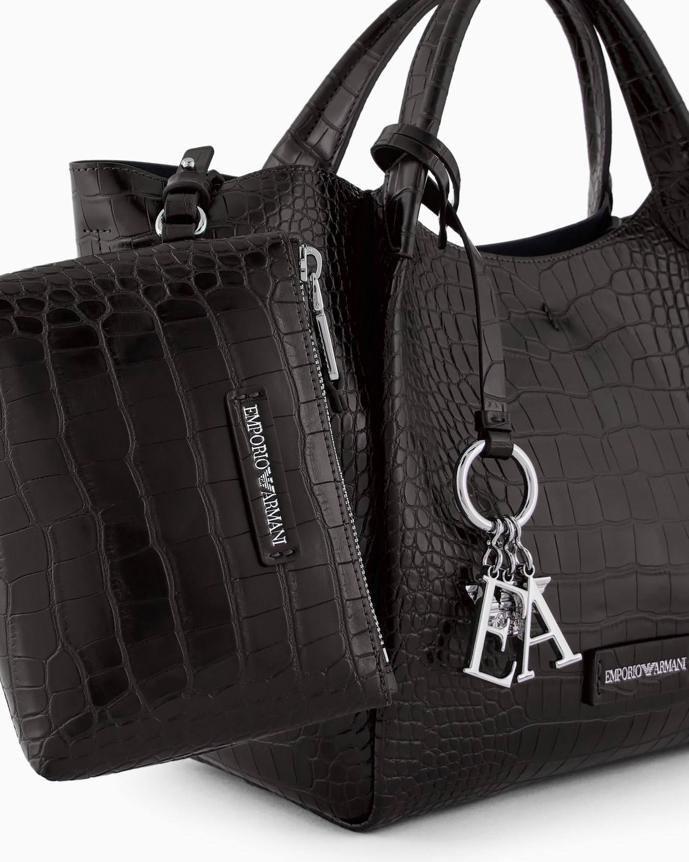 Shopper bag with mock-croc finish and logo charm Slide 5