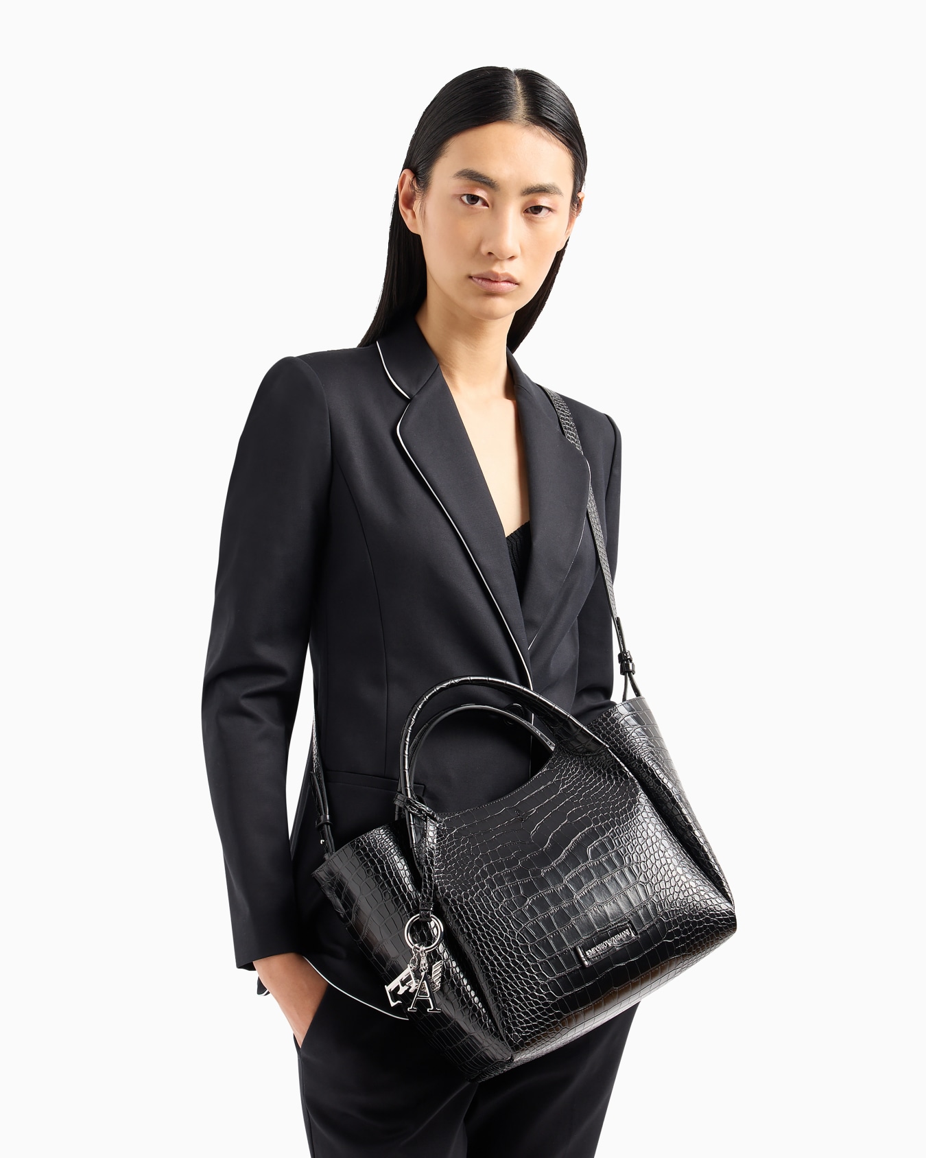 Shopper bag with mock-croc finish and logo charm Slide 7