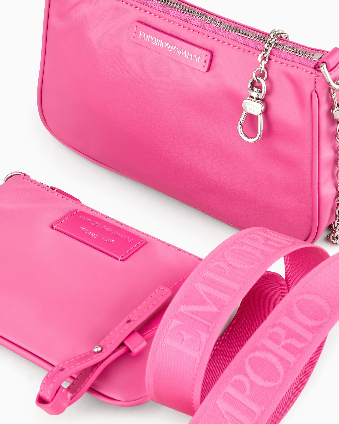 Mini bag doppia a tracolla in nylon satinato Slide 4