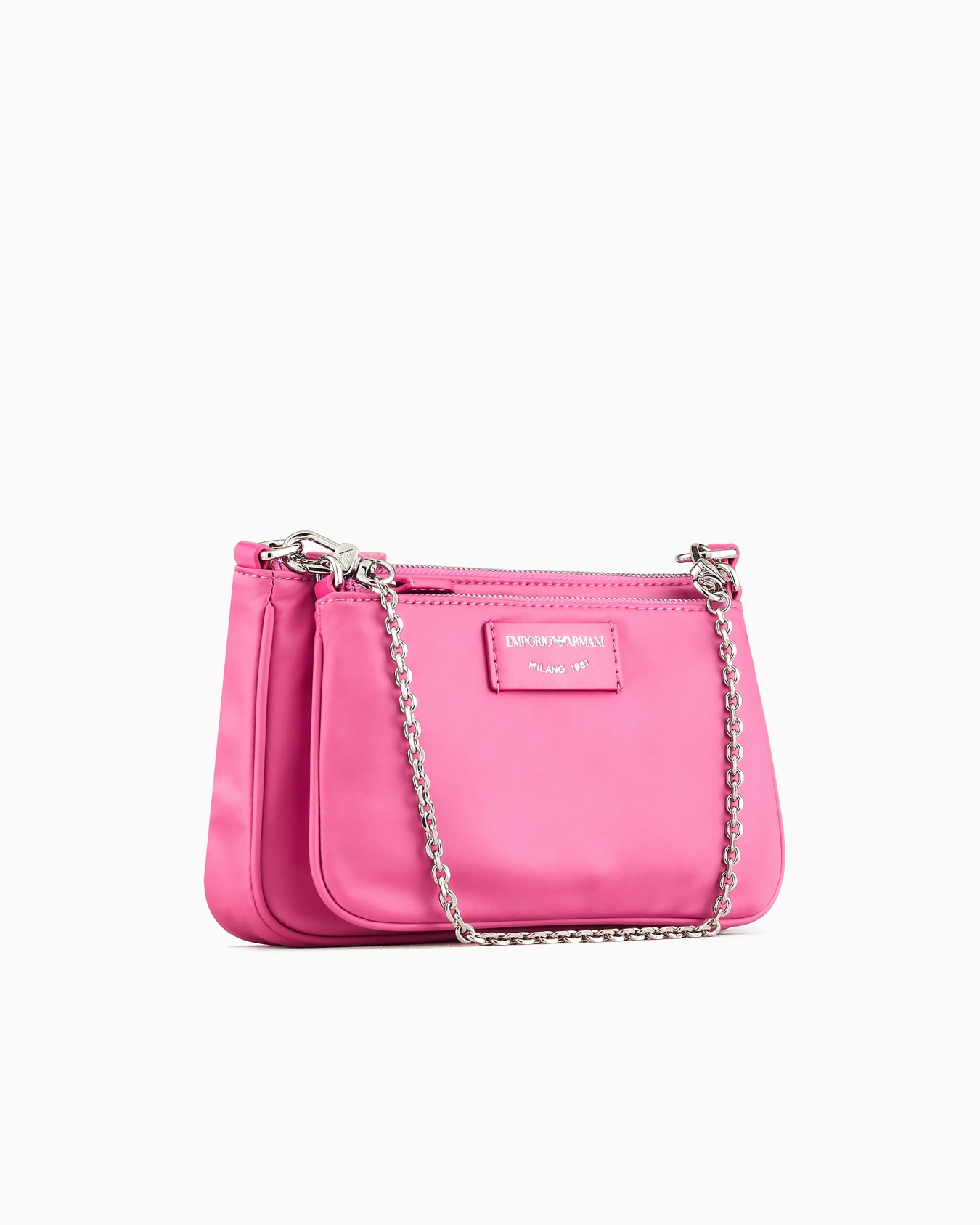 Mini bag doppia a tracolla in nylon satinato Slide 1