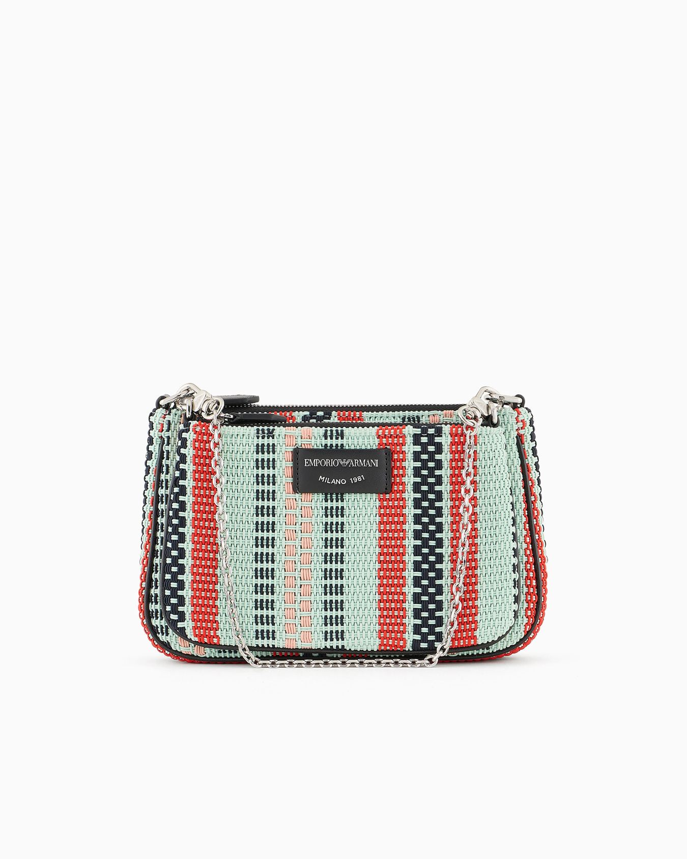 Double mini shoulder bag in basketweave Slide 0