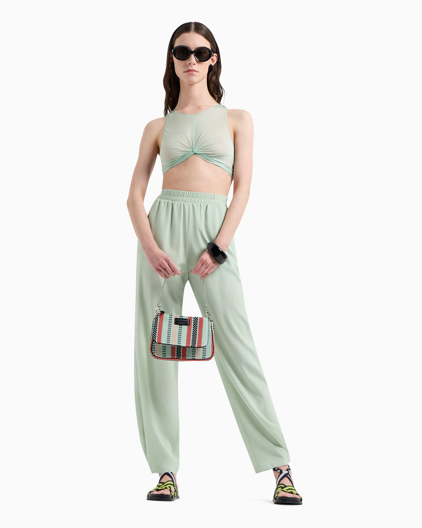 Double mini shoulder bag in basketweave Slide 5