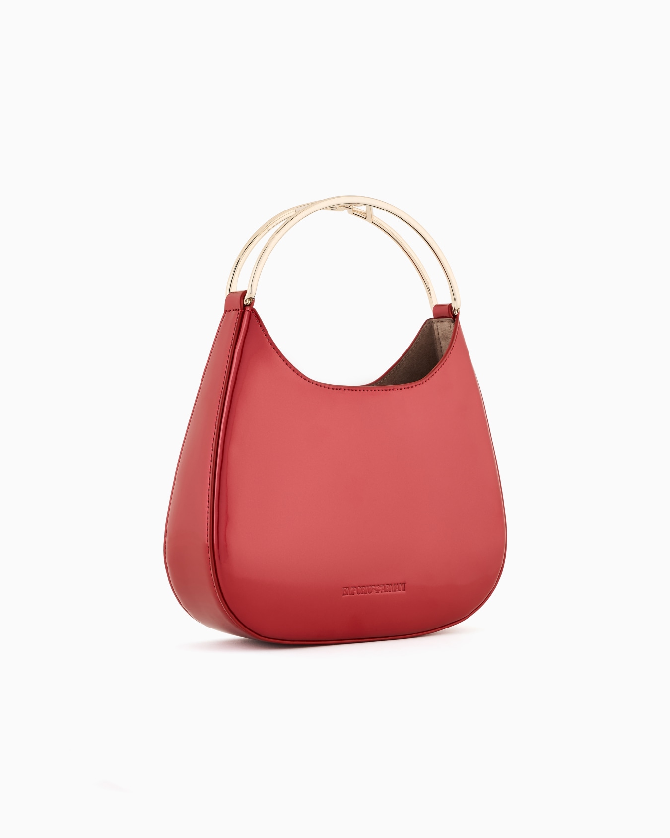 Borsa hobo piccola in vernice con manico logato in metallo Slide 1