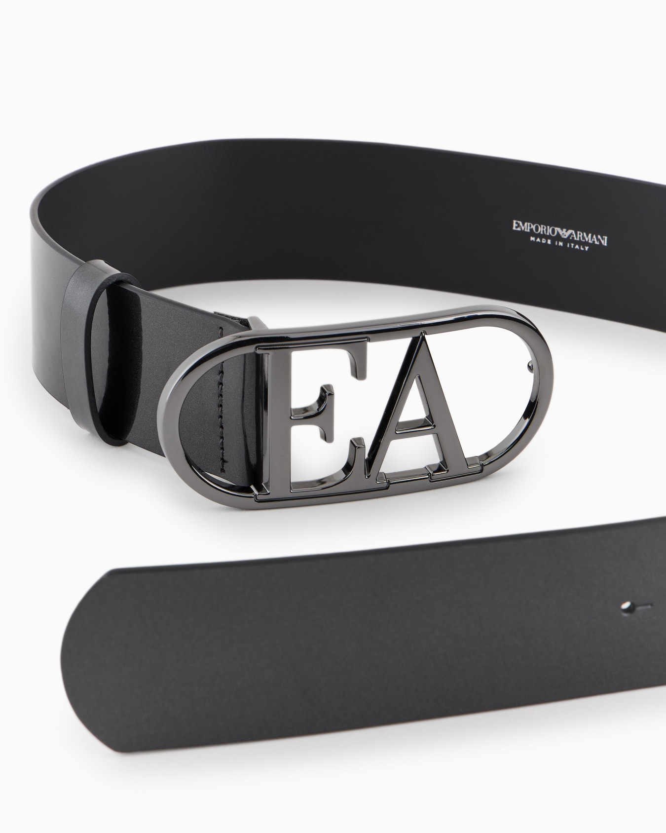 Ceinture taille haute en cuir verni avec boucle EA Diapositive 1