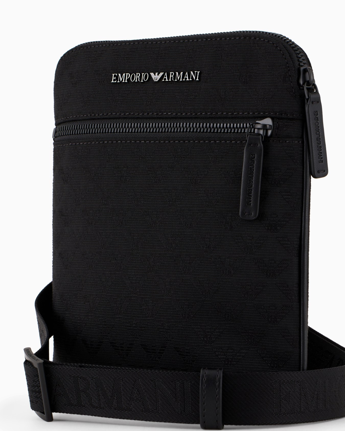 Flat nylon shoulder bag with all-over jacquard eagle Slide 4