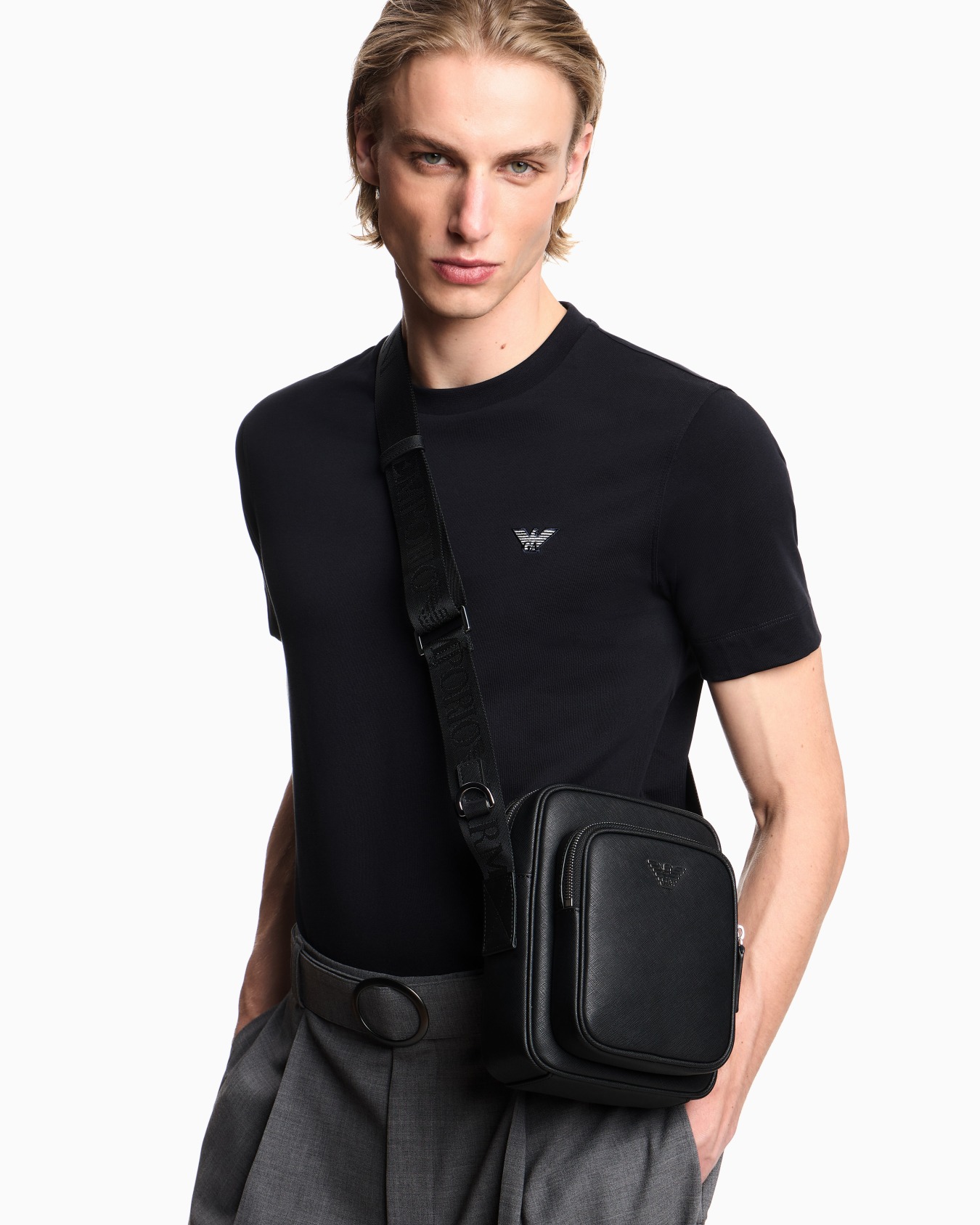 ASV regenerated Saffiano leather shoulder bag with eagle plate Slide 5