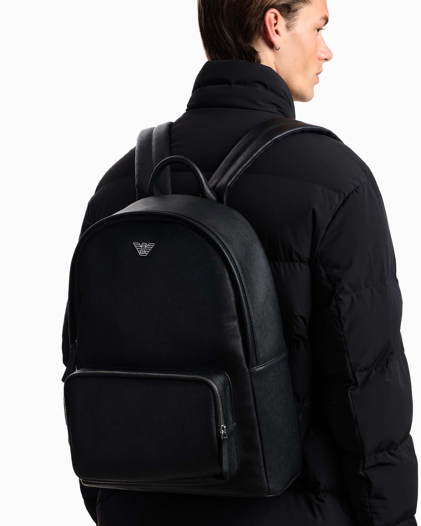 ASV regenerated Saffiano leather round backpack with eagle plate Slide 5