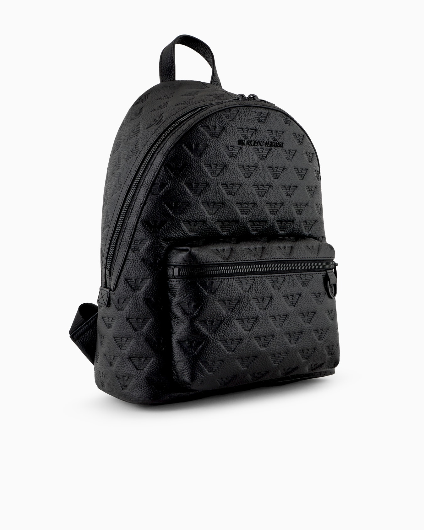 Round leather backpack with all-over embossed eagle Slide 1