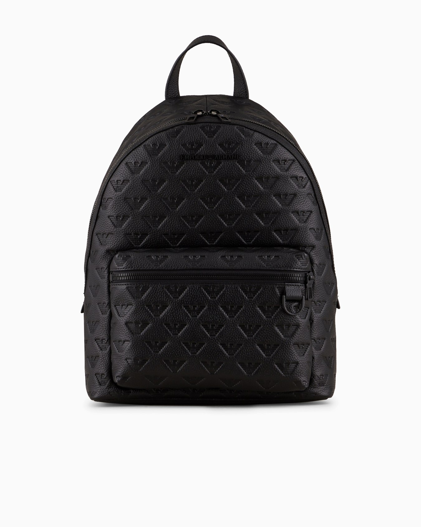 Round leather backpack with all-over embossed eagle Slide 0