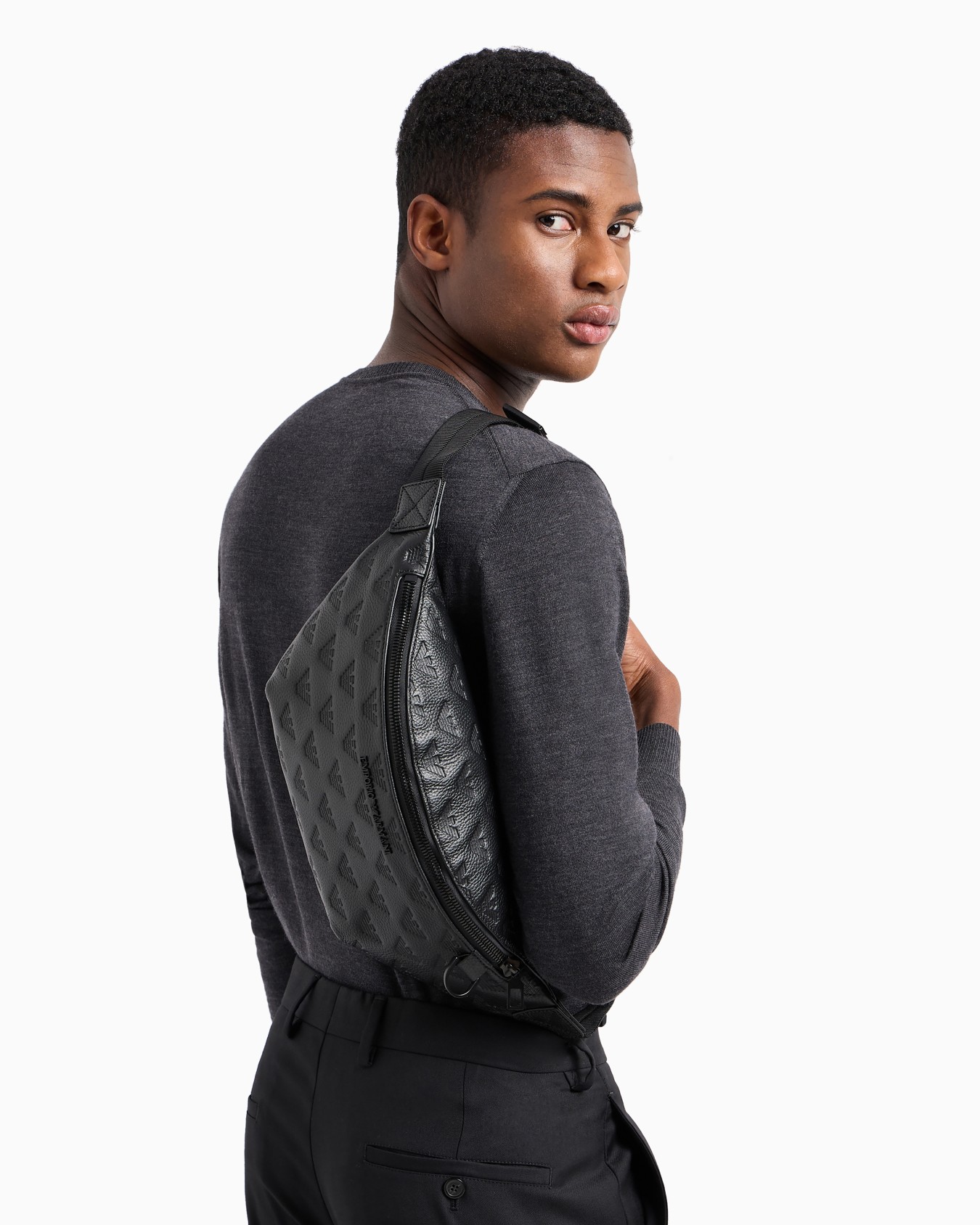 Leather belt bag with all-over embossed eagle Slide 5