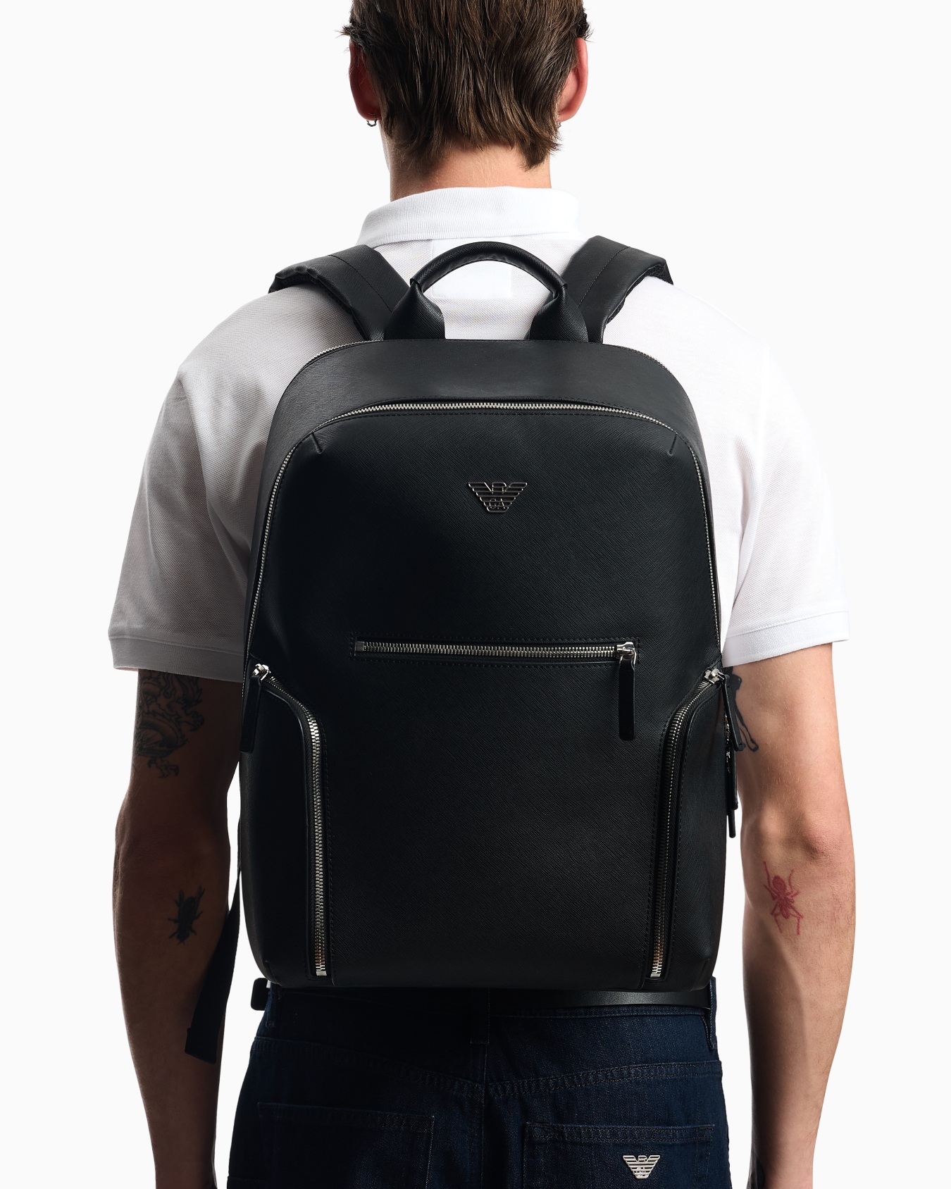 ASV regenerated Saffiano leather backpack with eagle plate Slide 5