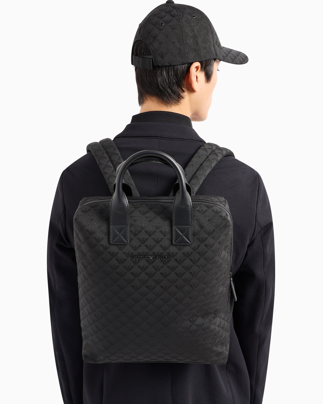 Nylon backpack with all-over jacquard eagle and handles Slide 6