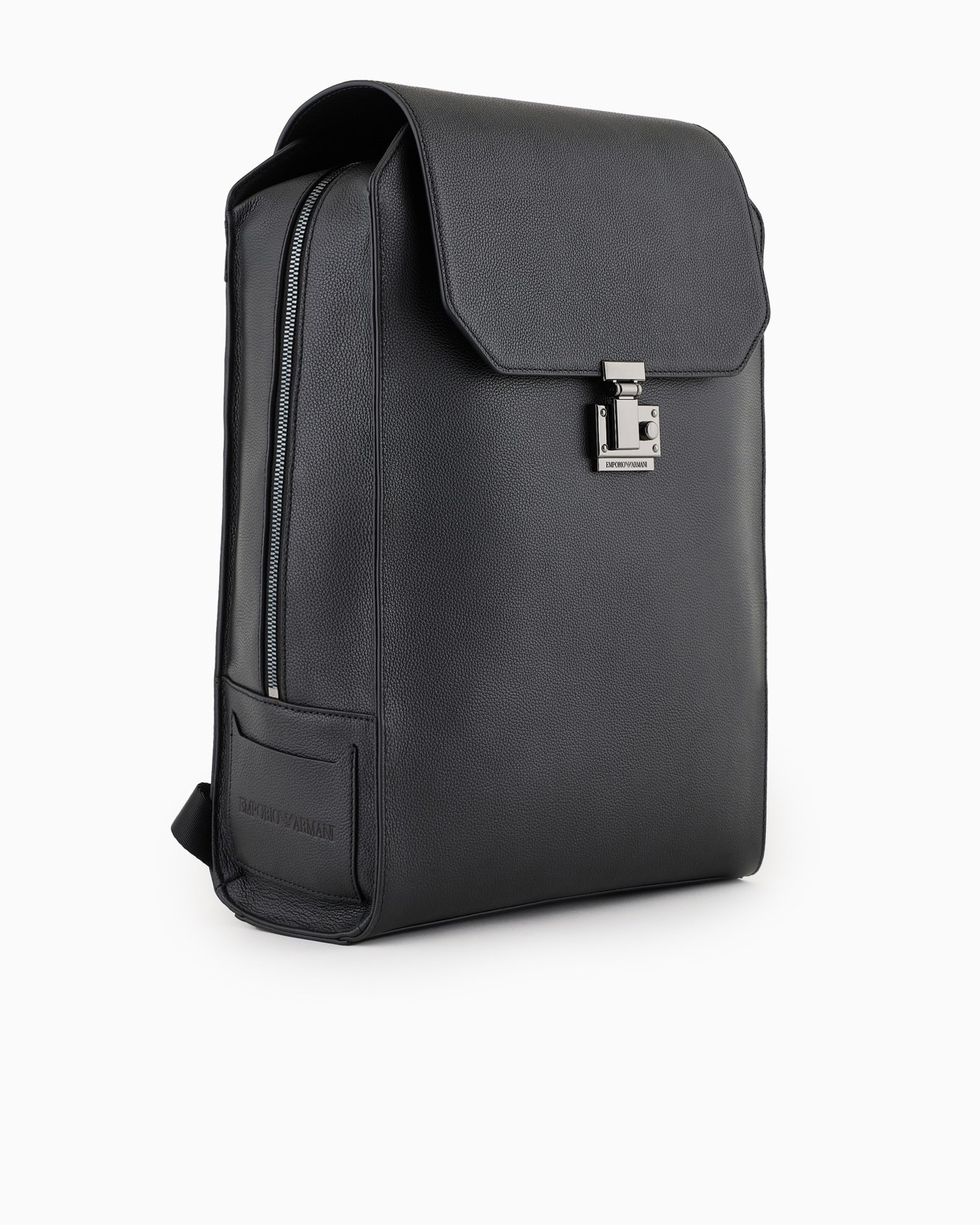 Mochila con solapa y bolsillo para portátil en piel abatanada Diapositiva 1