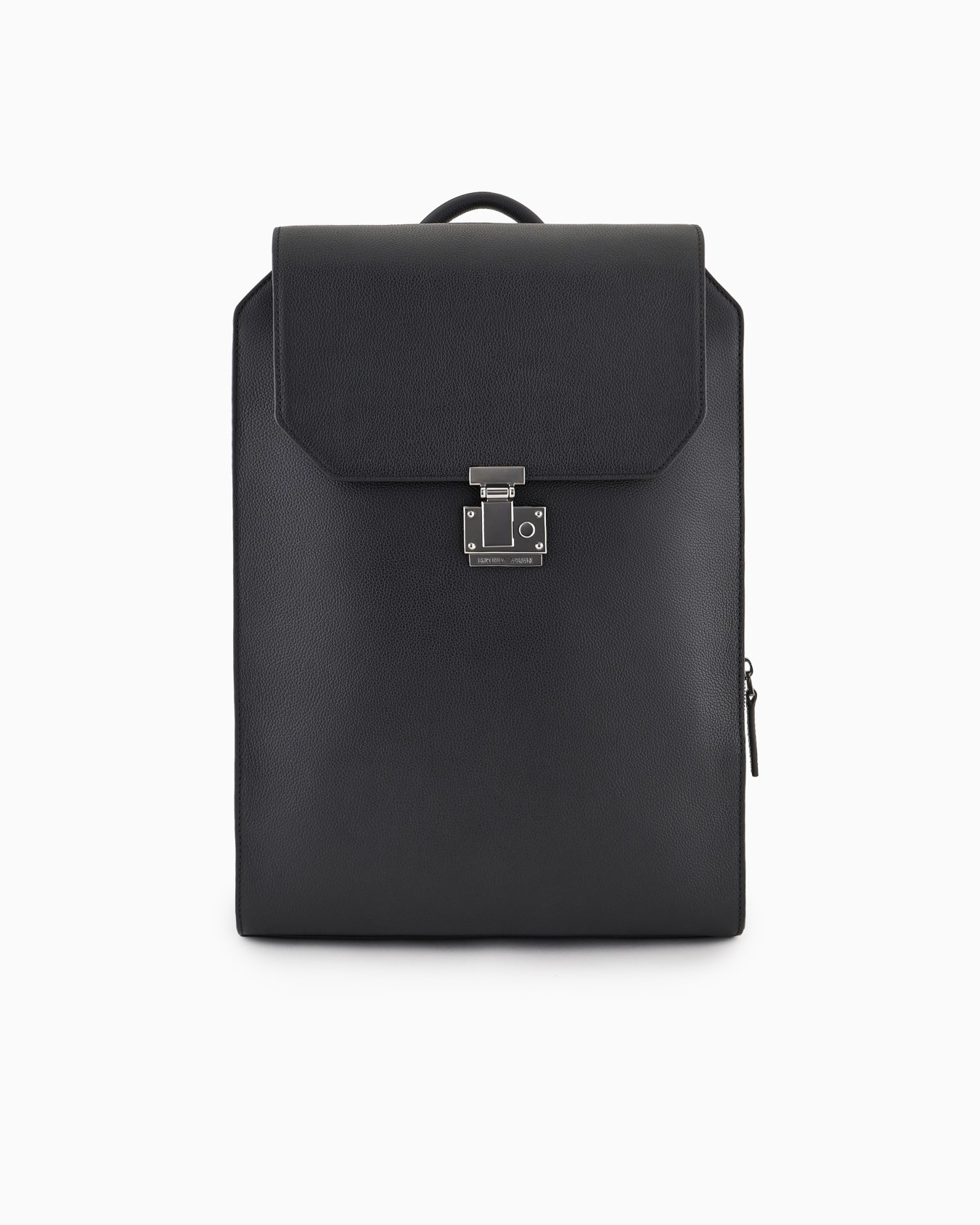 Tumbled-leather backpack with flap and laptop compartment Slide 0
