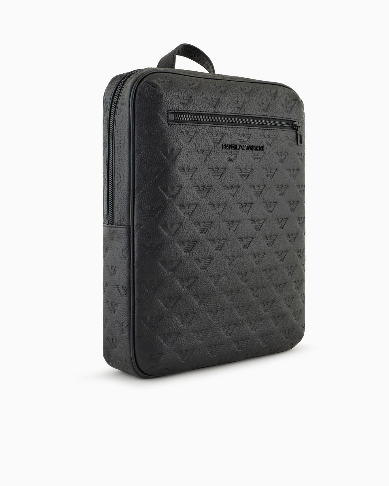 Slim leather backpack with all-over embossed eagle Slide 1