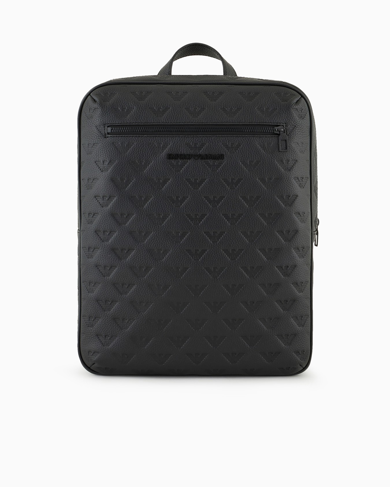 Slim leather backpack with all-over embossed eagle Slide 0