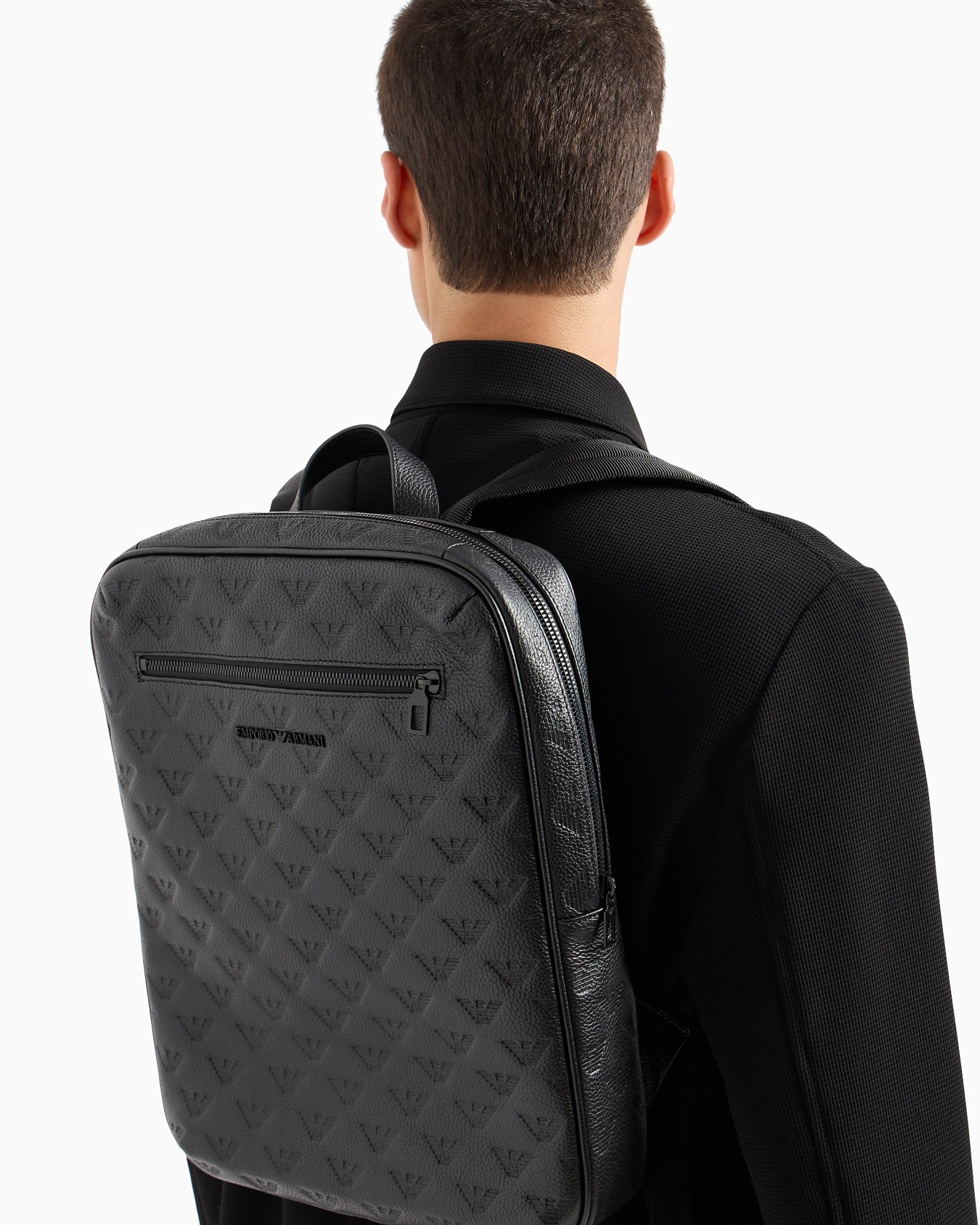 Slim leather backpack with all-over embossed eagle Slide 5
