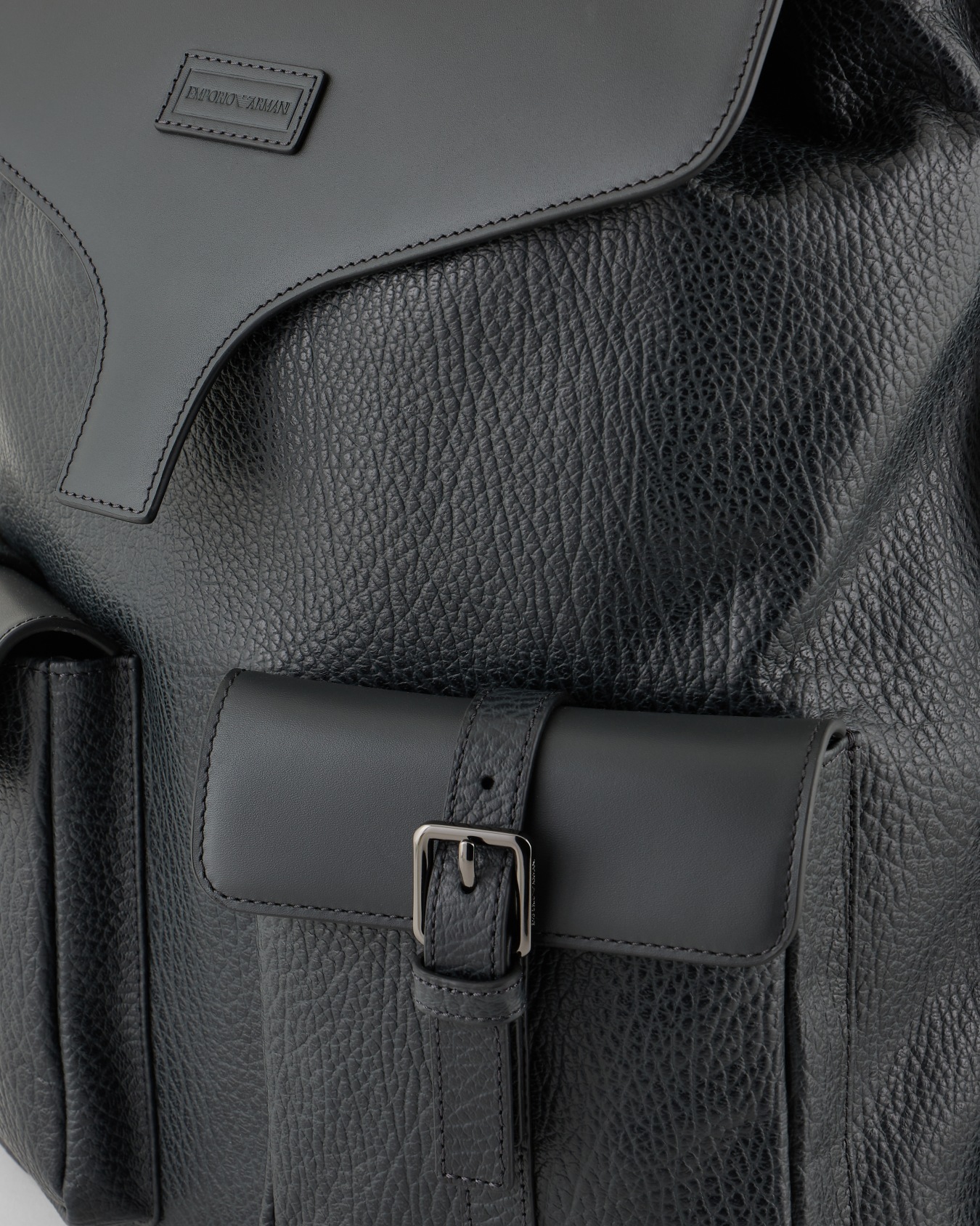 Pebbled-leather backpack with smooth leather details Slide 4