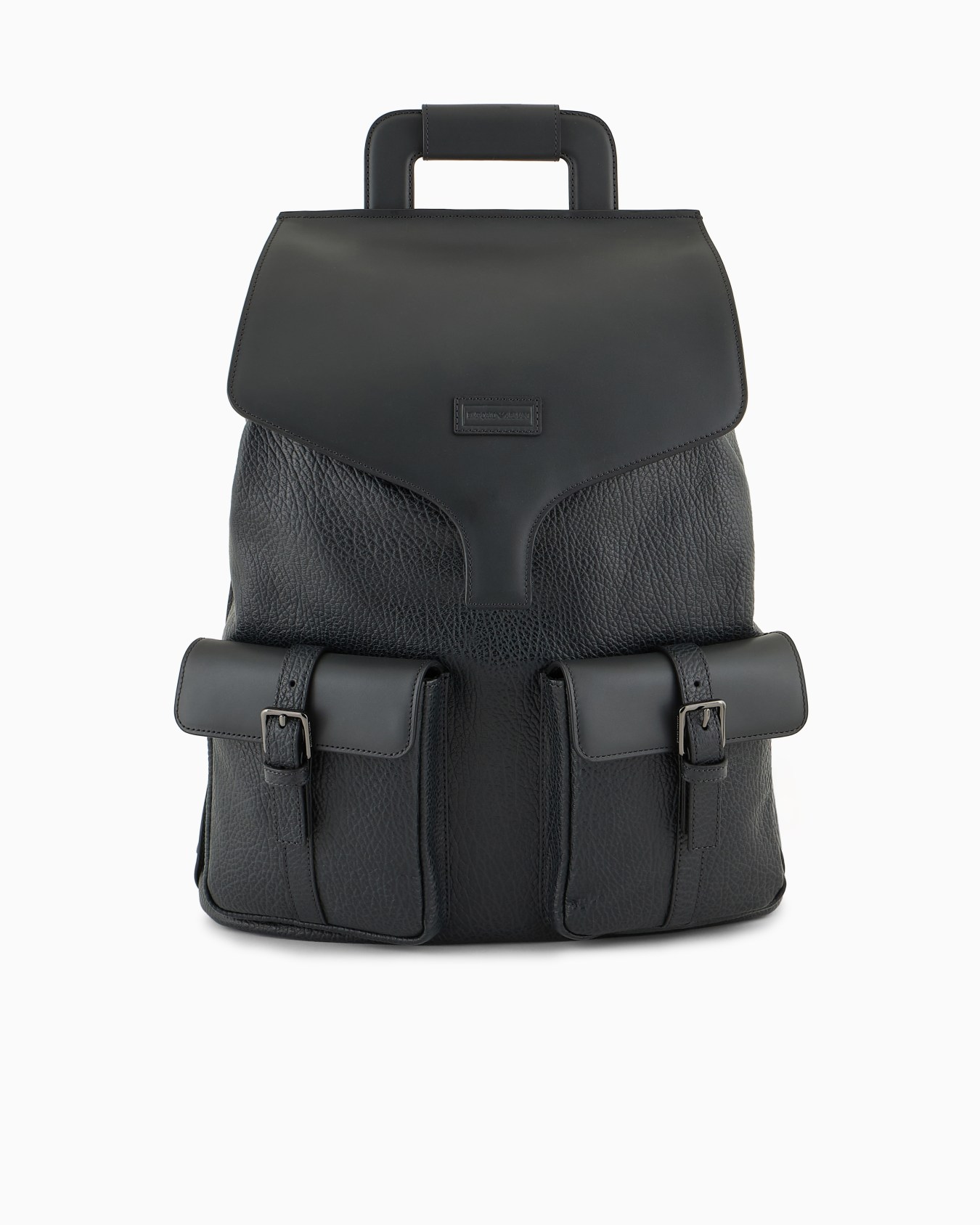 Pebbled-leather backpack with smooth leather details Slide 0