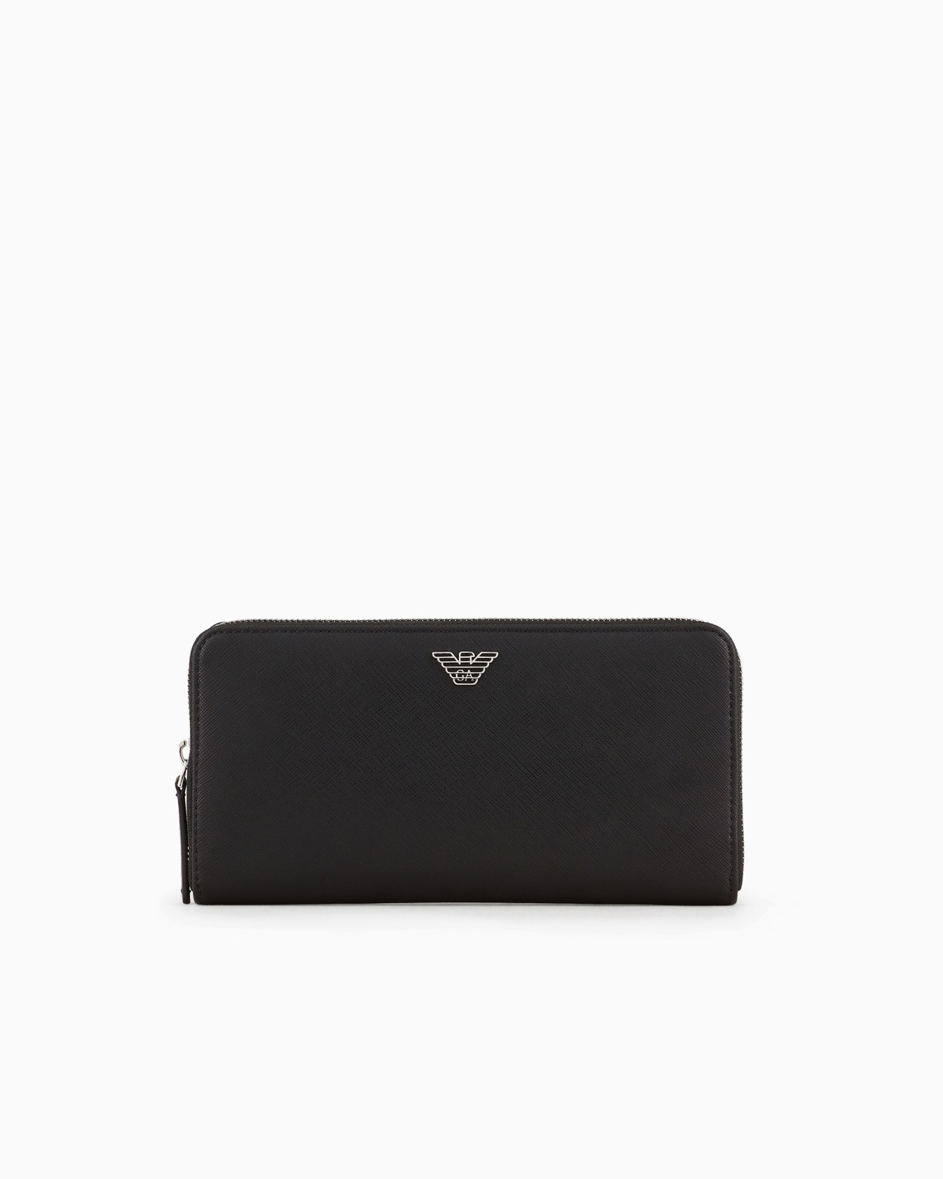 Cartera con cremallera perimetral de piel saffiano regenerada con placa de águila ASV Diapositiva 0