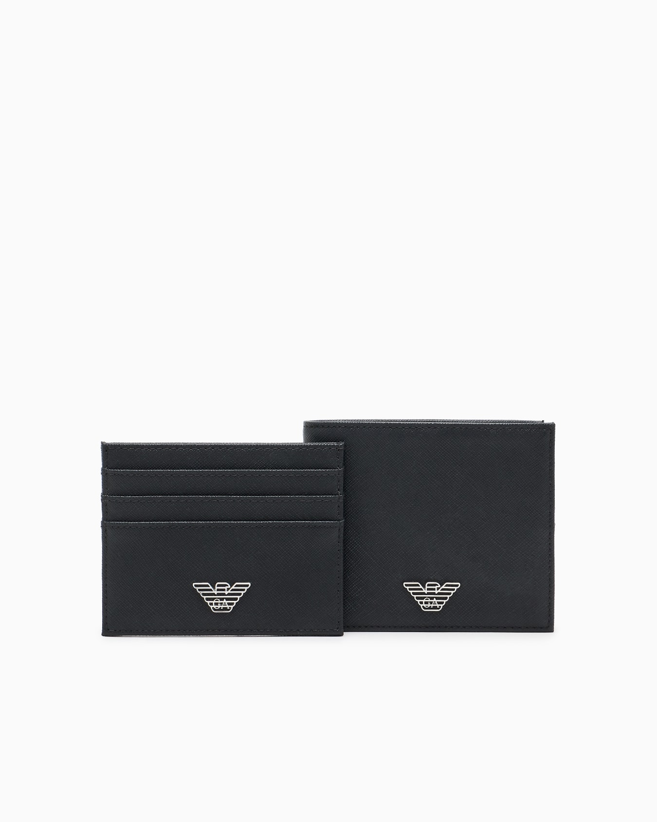 Caja regalo con cartera y tarjetero en piel saffiano regenerada con placa de águila ASV Diapositiva 0