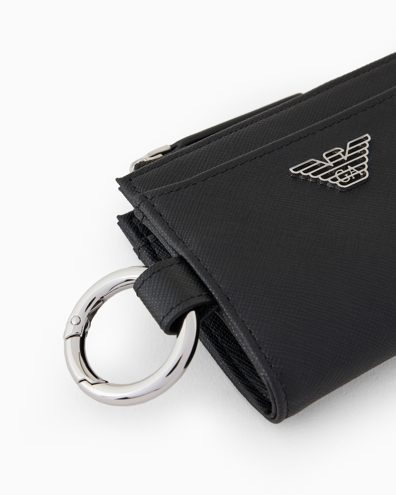 ASV regenerated Saffiano leather compact wallet with eagle plate and snap hook Slide 3