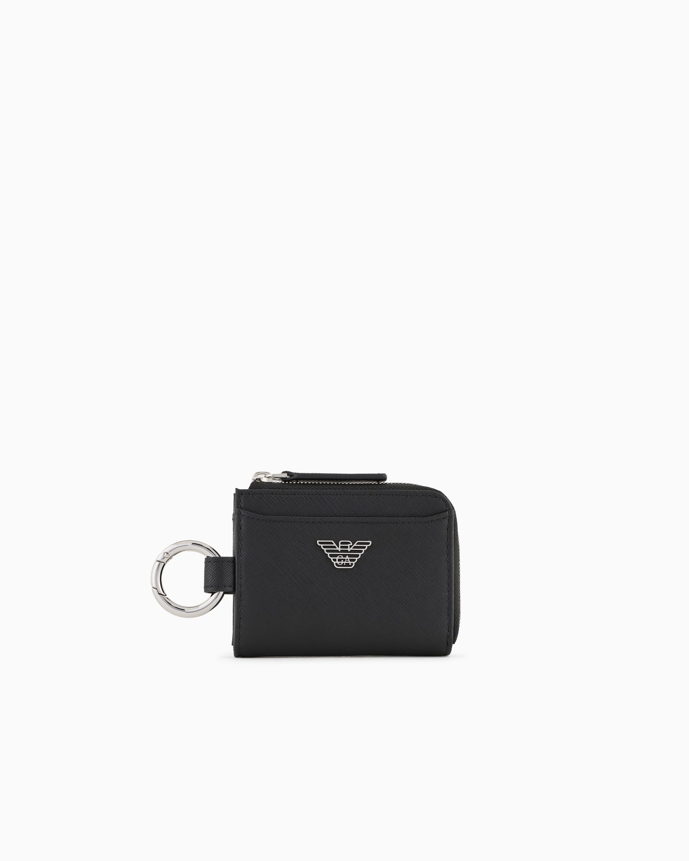 ASV regenerated Saffiano leather compact wallet with eagle plate and snap hook Slide 0