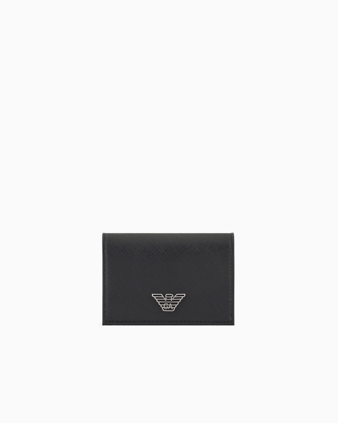 ASV regenerated Saffiano leather card holder with flap and eagle plate Slide 0
