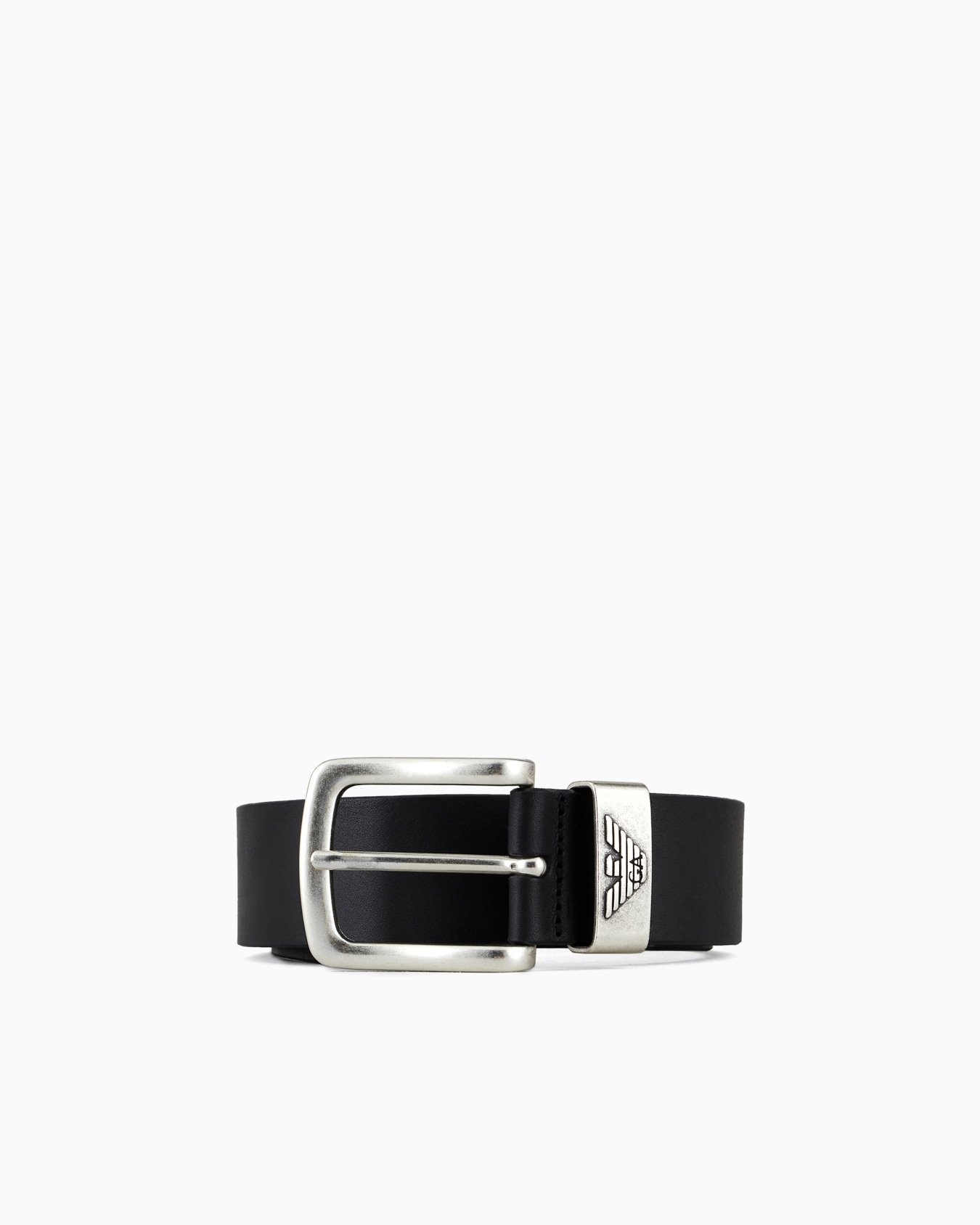 Leather belt with logo buckle Slide 0